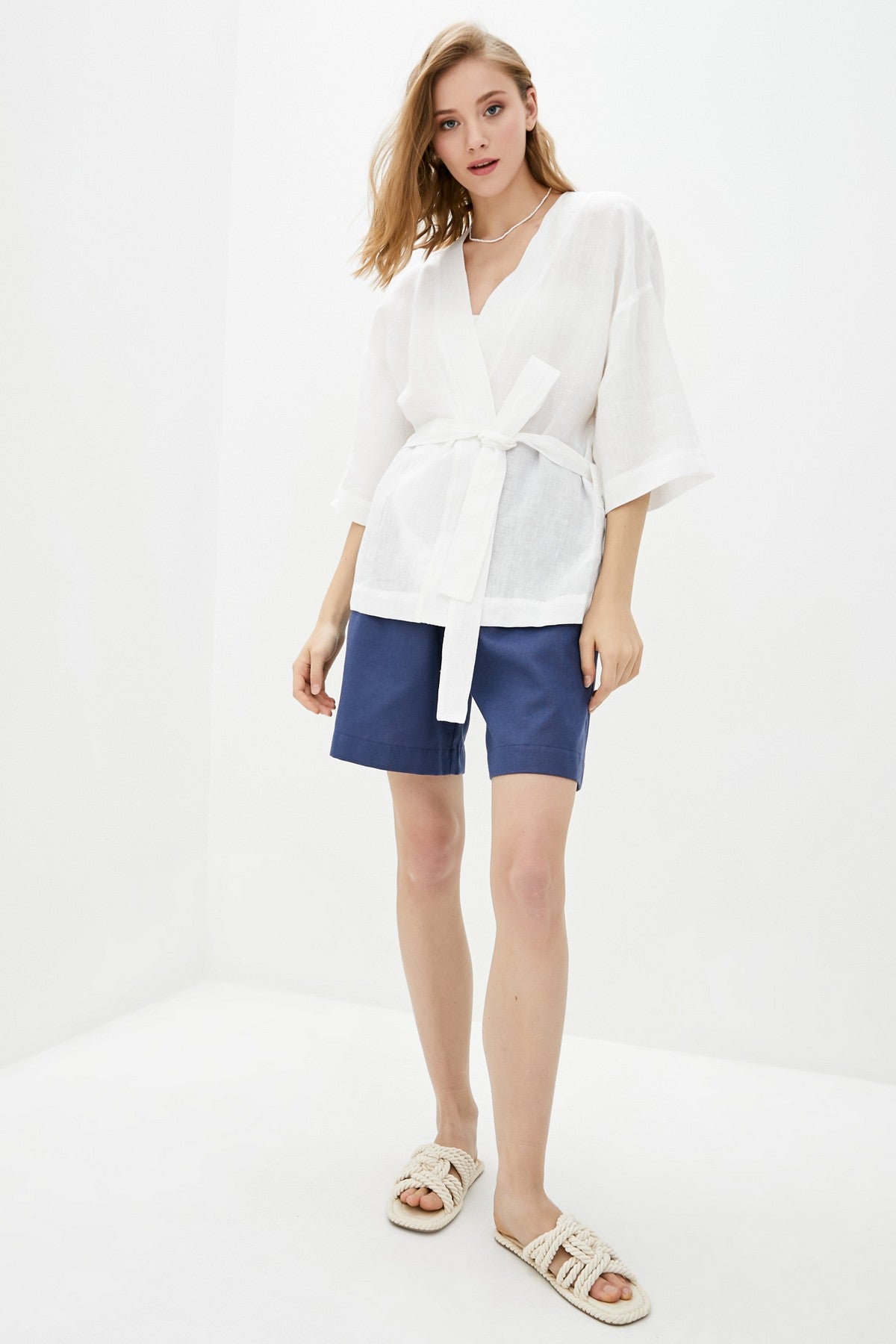 Домашнее кимоно из льна 003 White