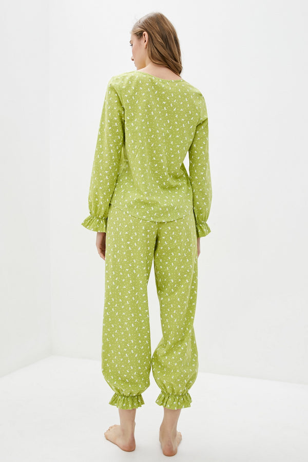 Хлопковая пижама с принтом 030 Apple green