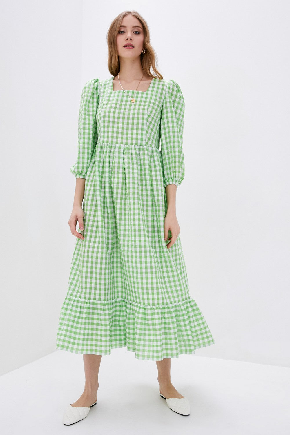 Хлопковое платье в клетку 310 Apple green