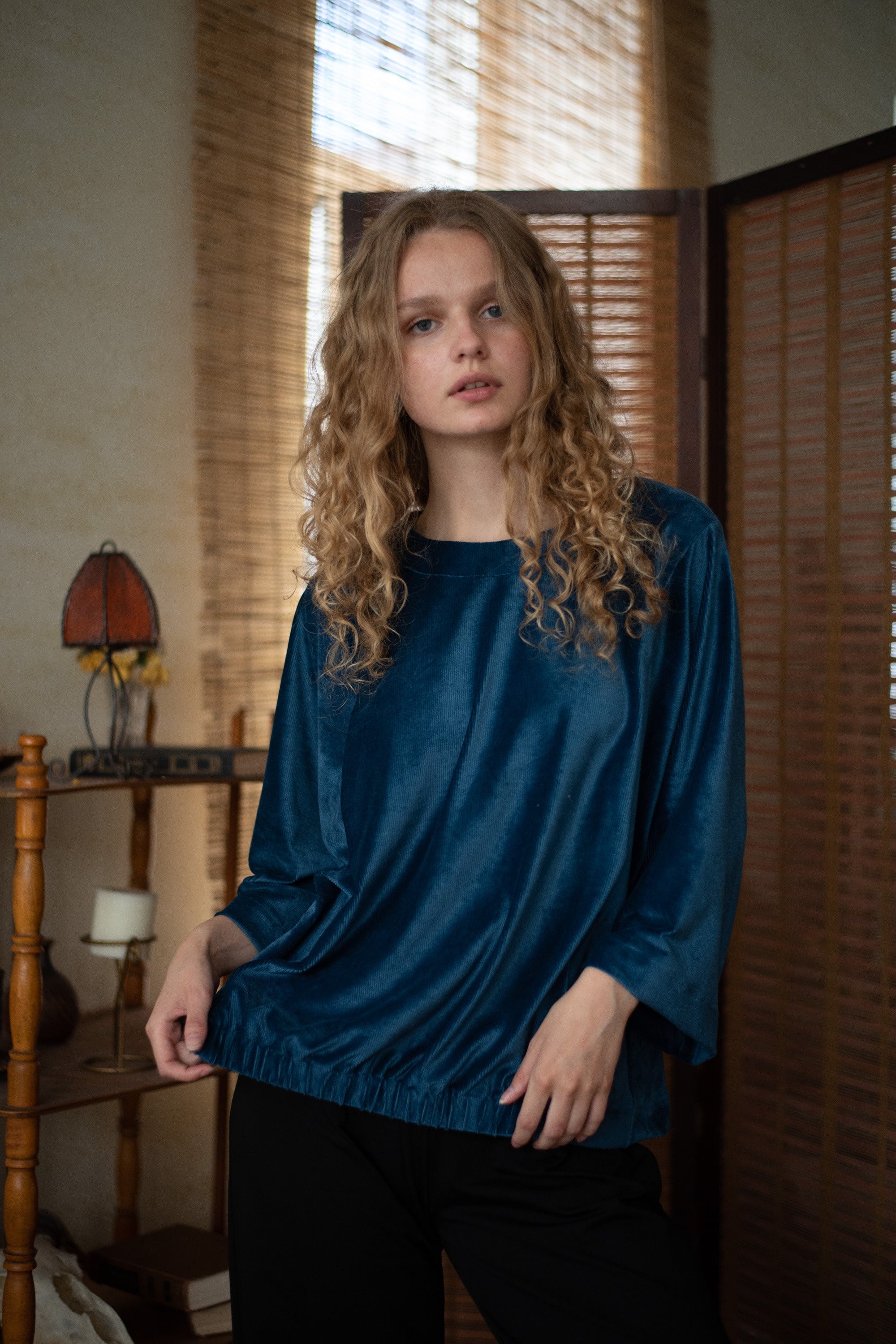 Велюровый комплект с широкими рукавами 019 Denim