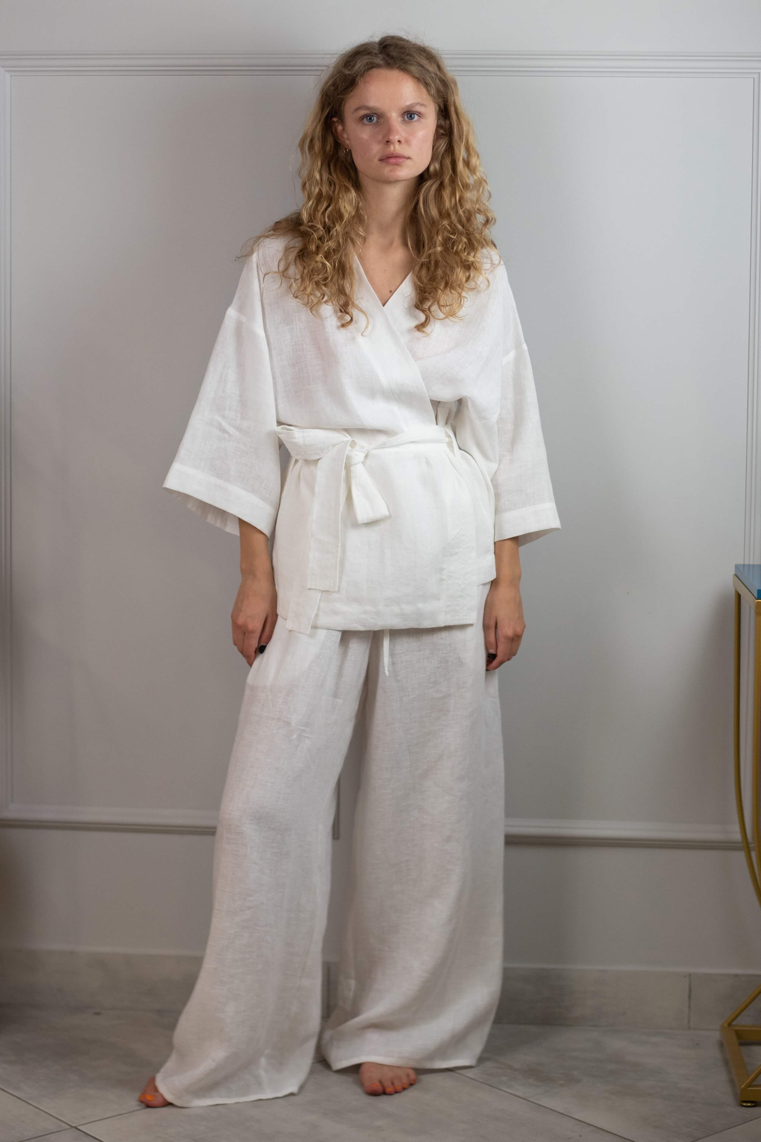 Льняные брюки для дома 002 White