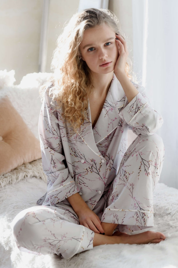 Пижама soft-шелк с цветами 027 Lavender