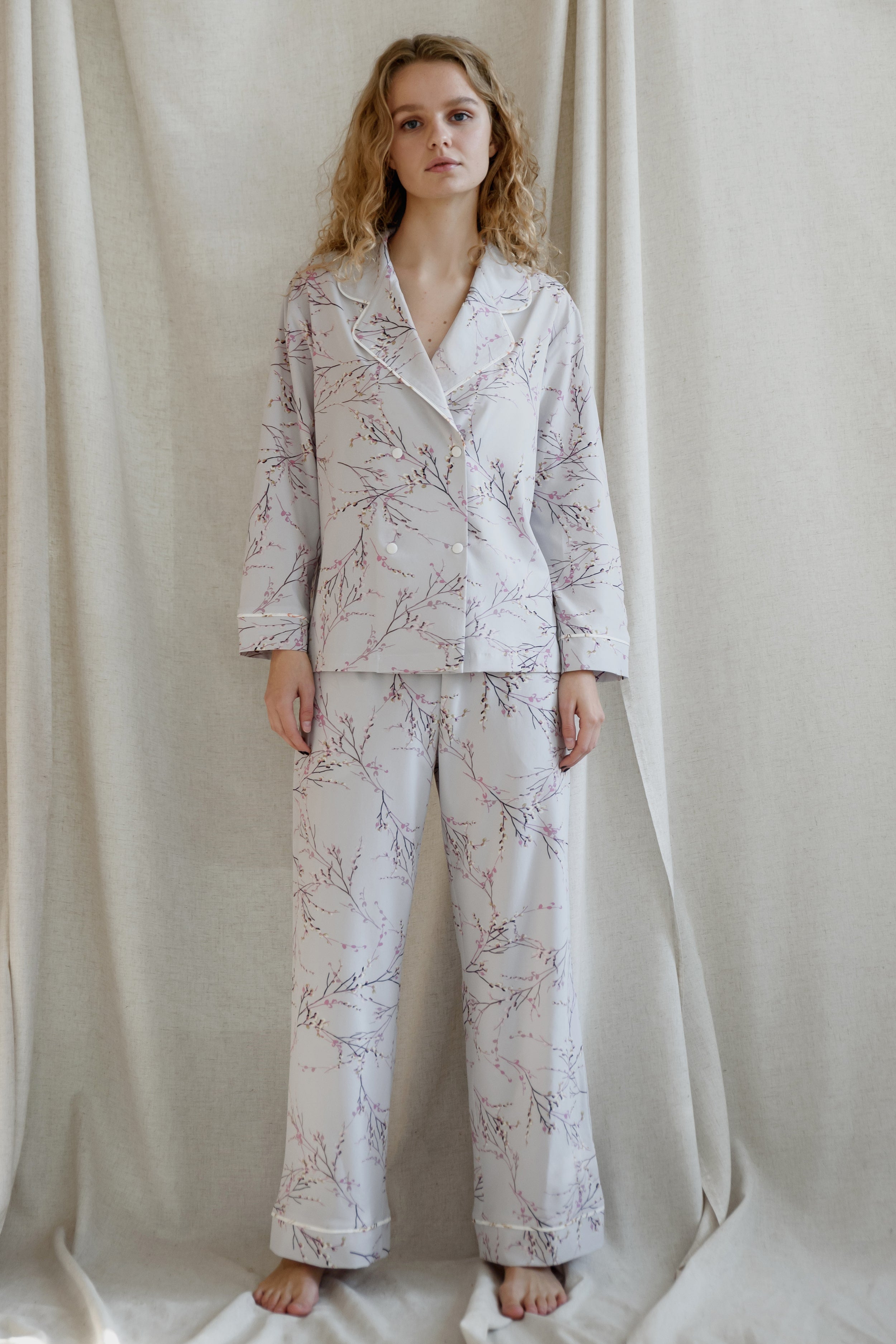 Пижама soft-шелк с цветами 027 Lavender