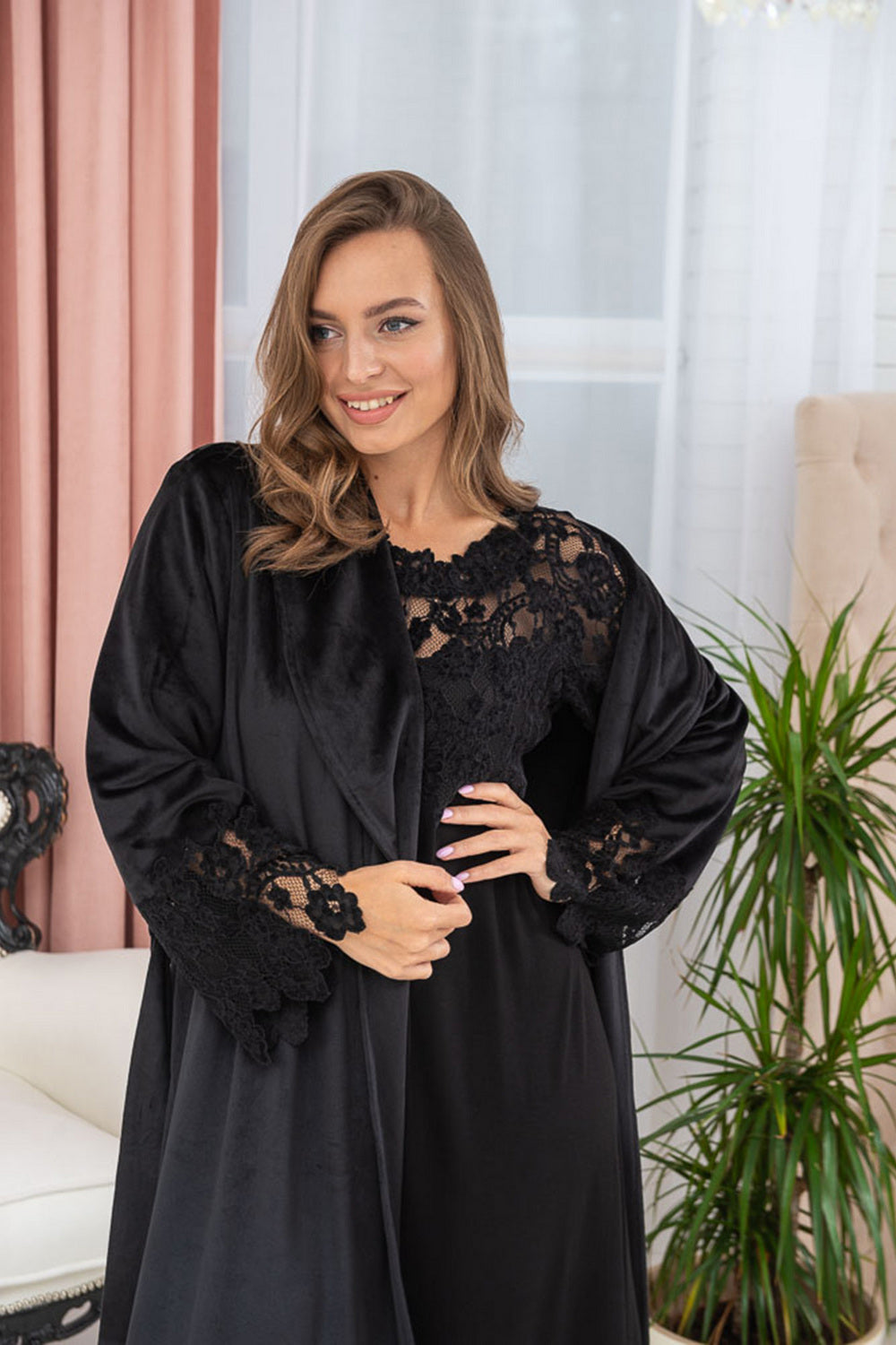 Сорочка с кружевным лифом 03170 black