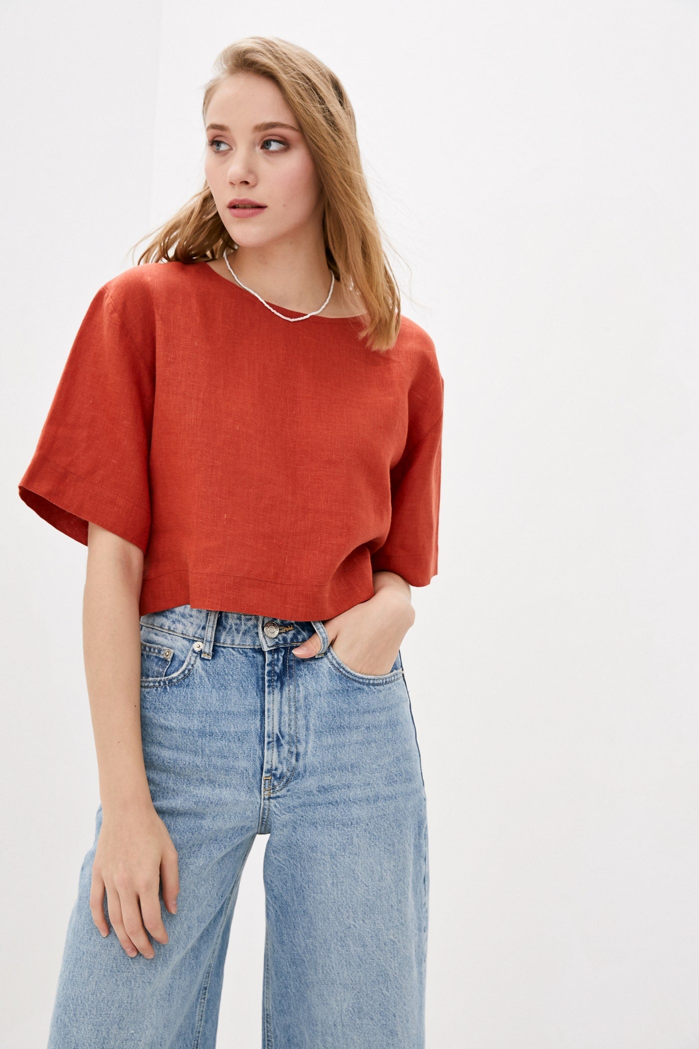 Льняной топ 042 Terracotta