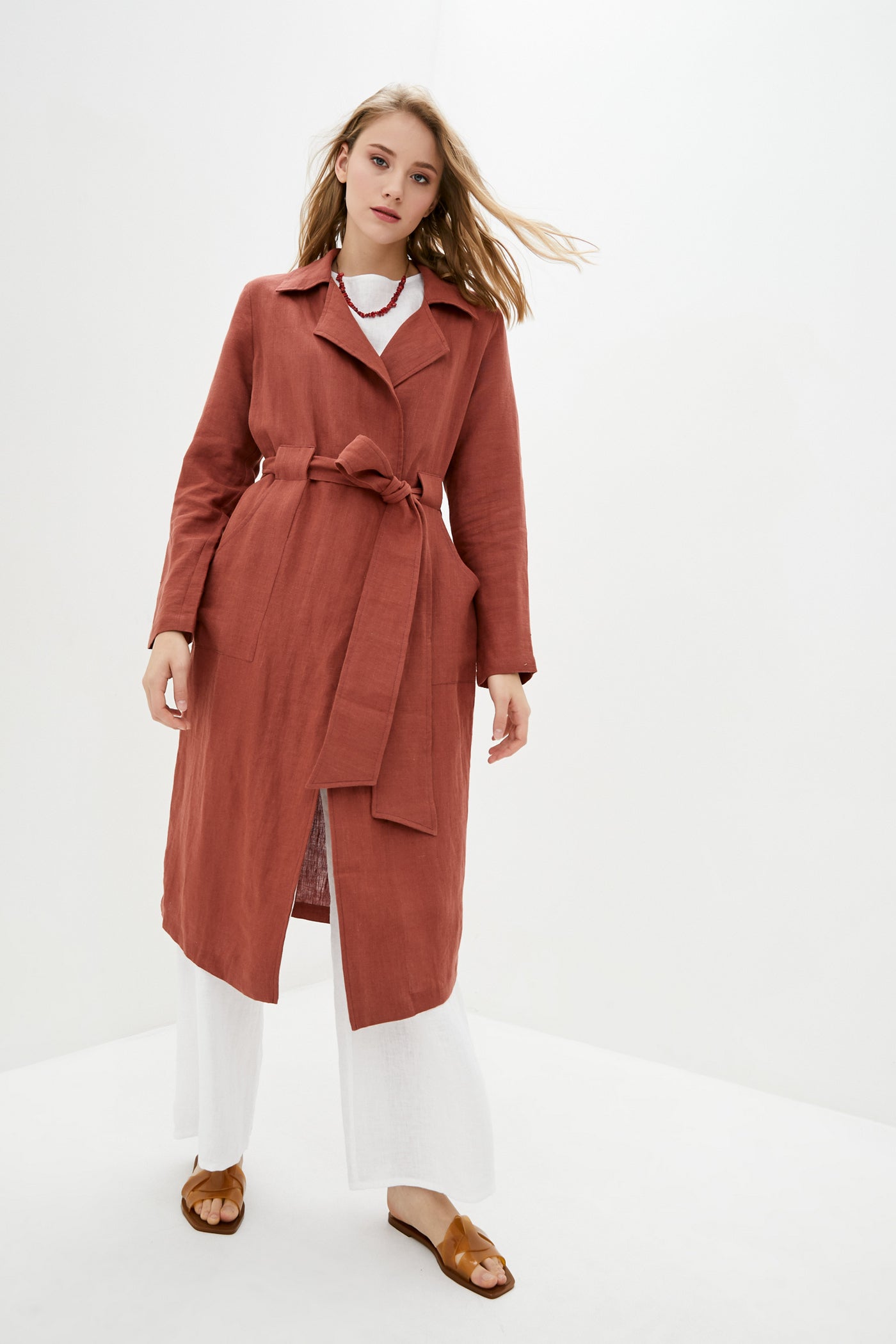 Льняной тренч 211 Terracotta