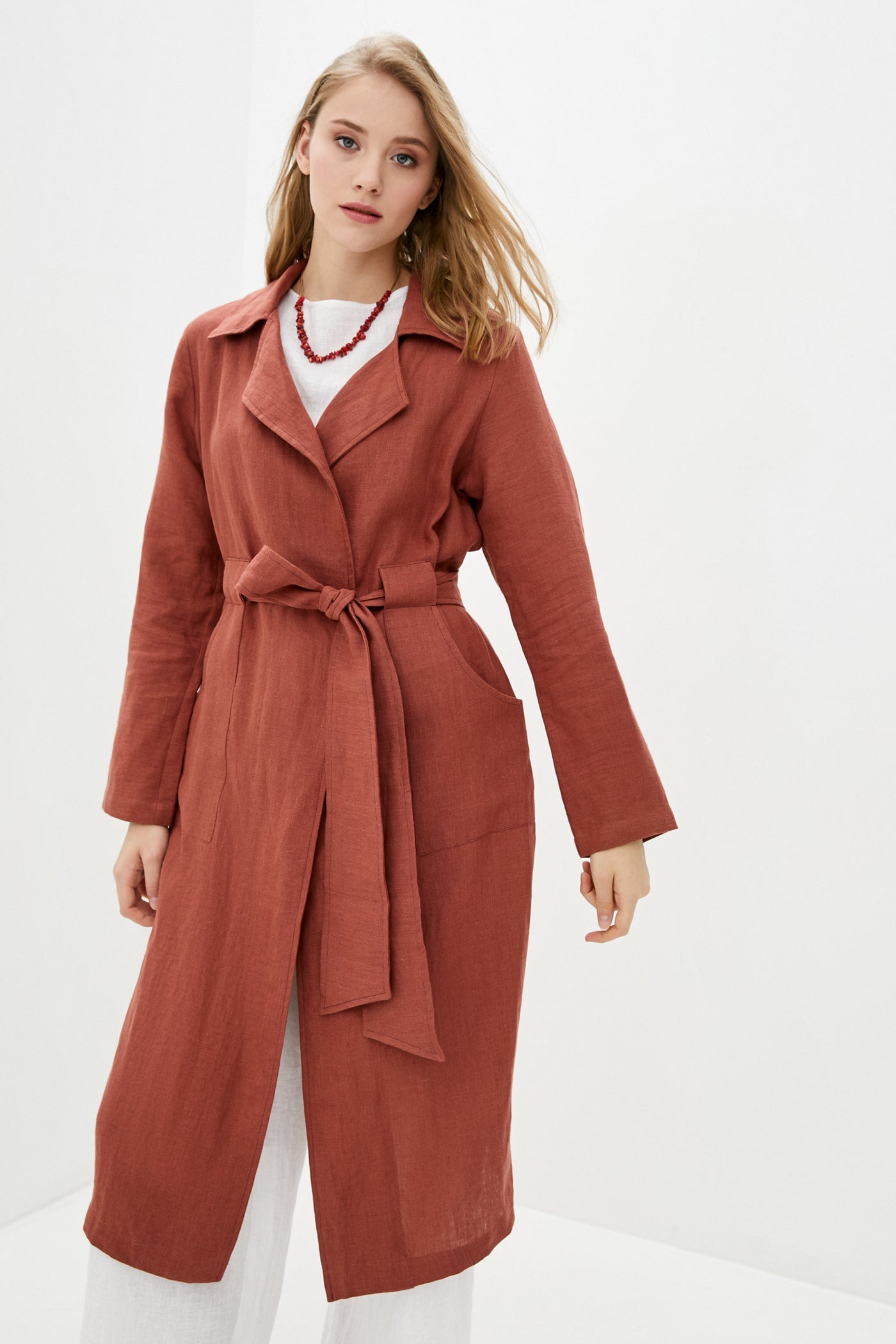 Льняной тренч 211 Terracotta