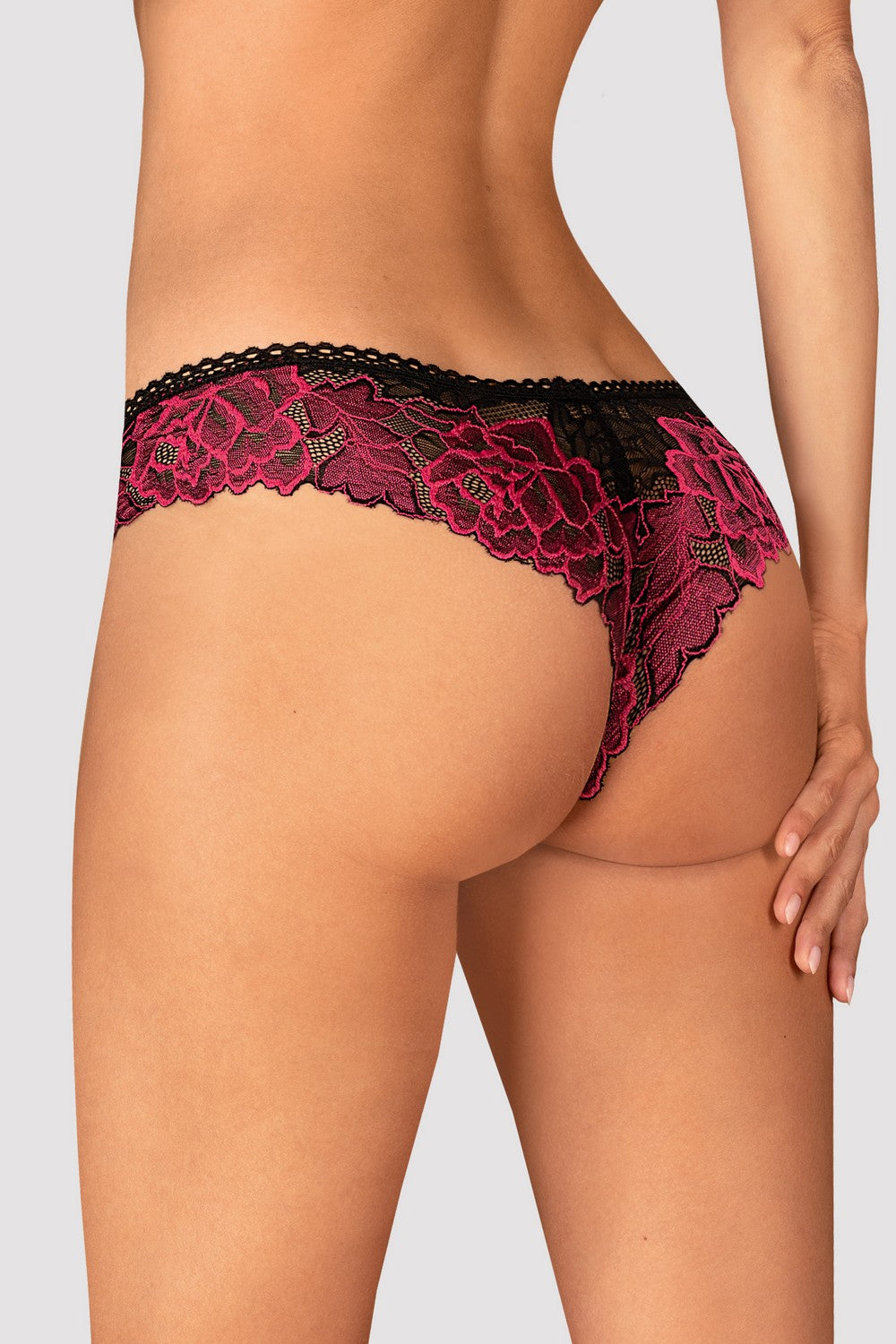 Кружевные трусики бразилиана Rosenty black/raspberry