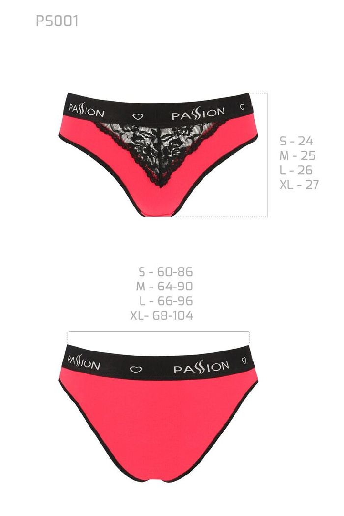 Трусики слип с кружевной вставкой PS001 red/black