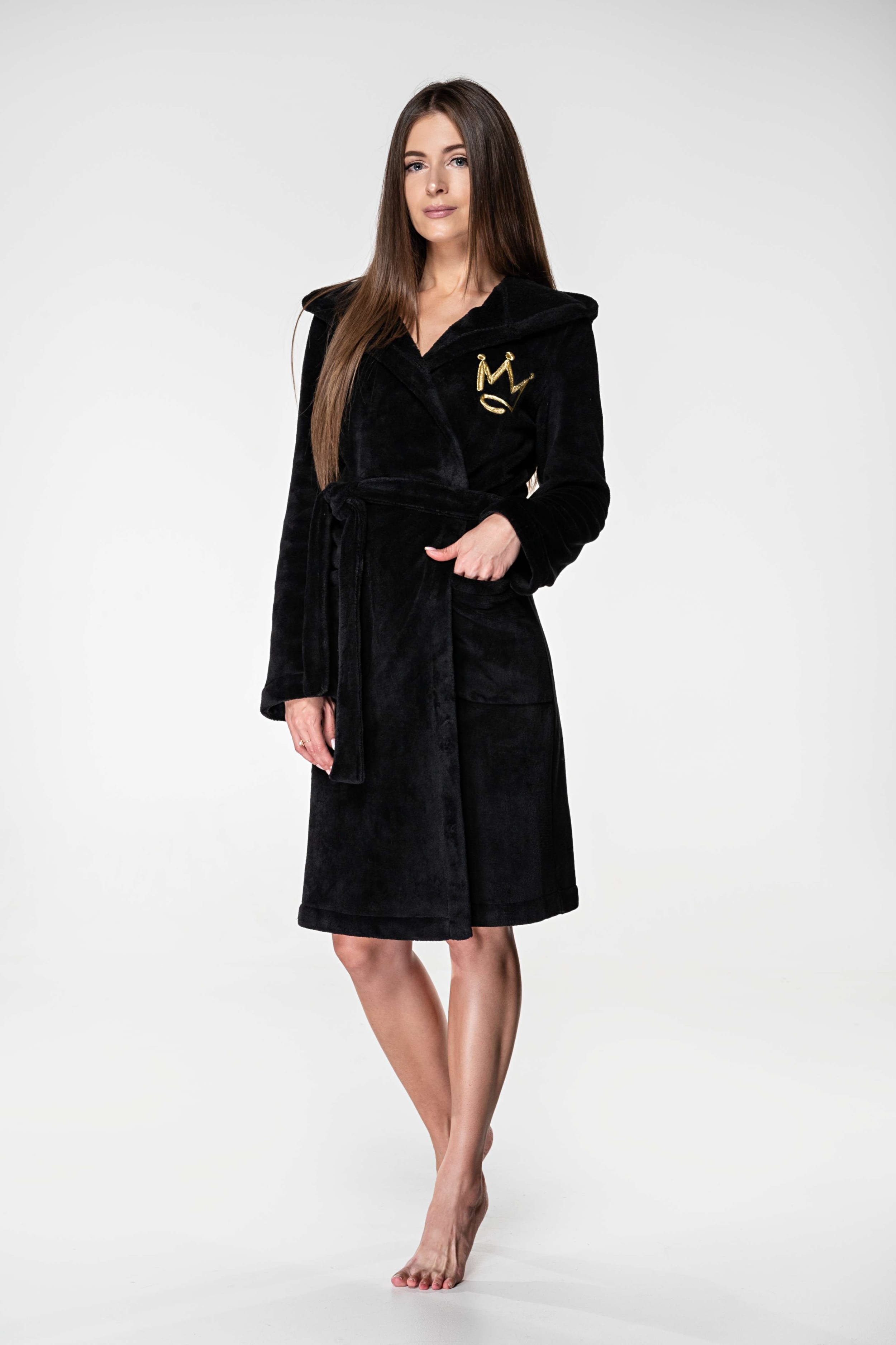 Халат из вискозы с карманами 1129 black