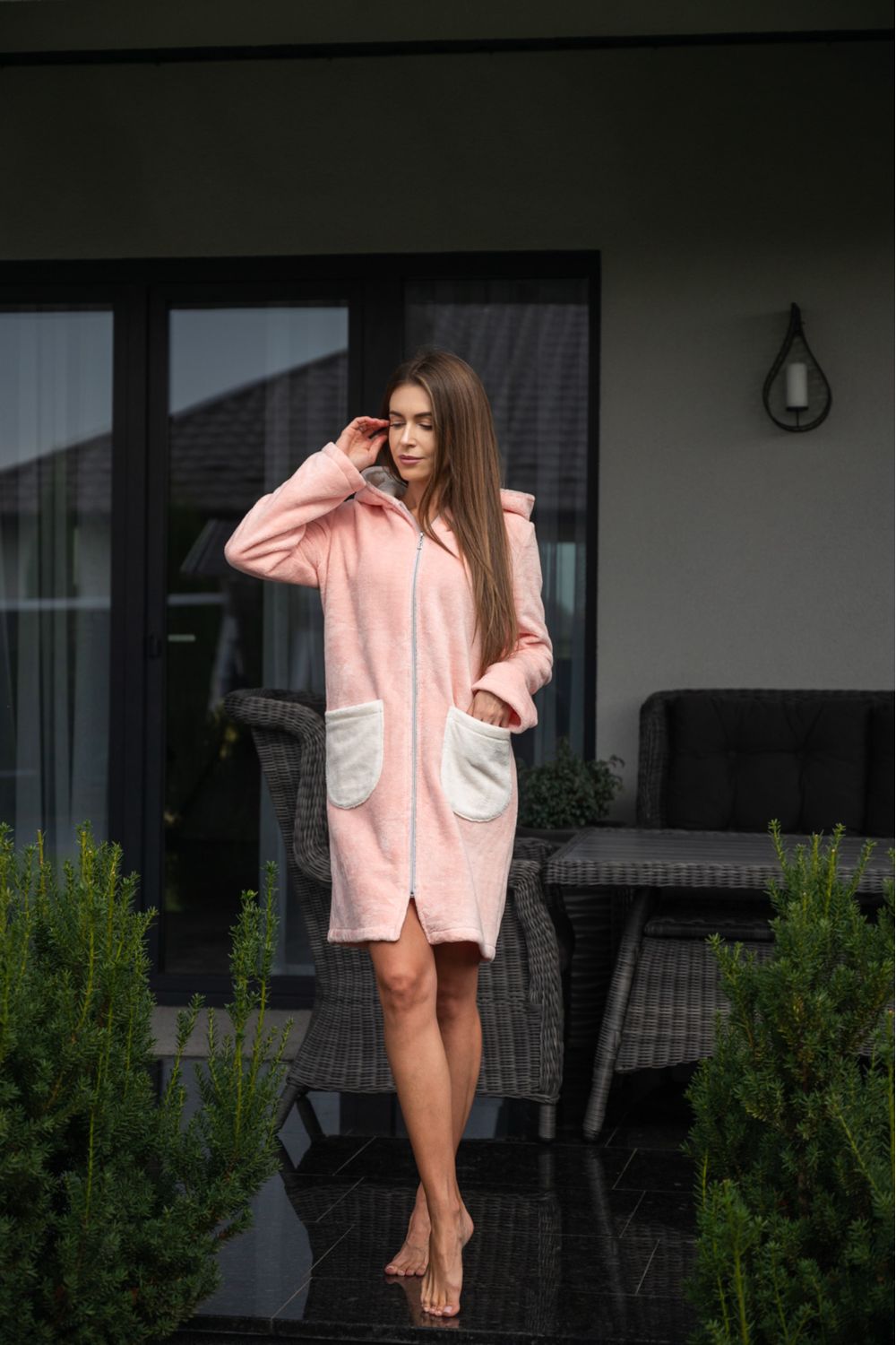 Флисовый халат на молнии 1414 peach