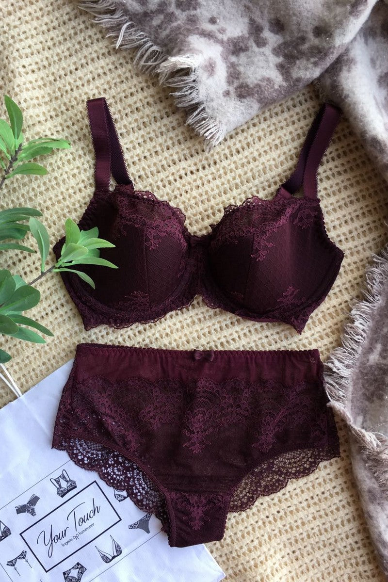 Полкдкблированный бюстгальтер с кружевом Olivia Ol-1710 plum wine