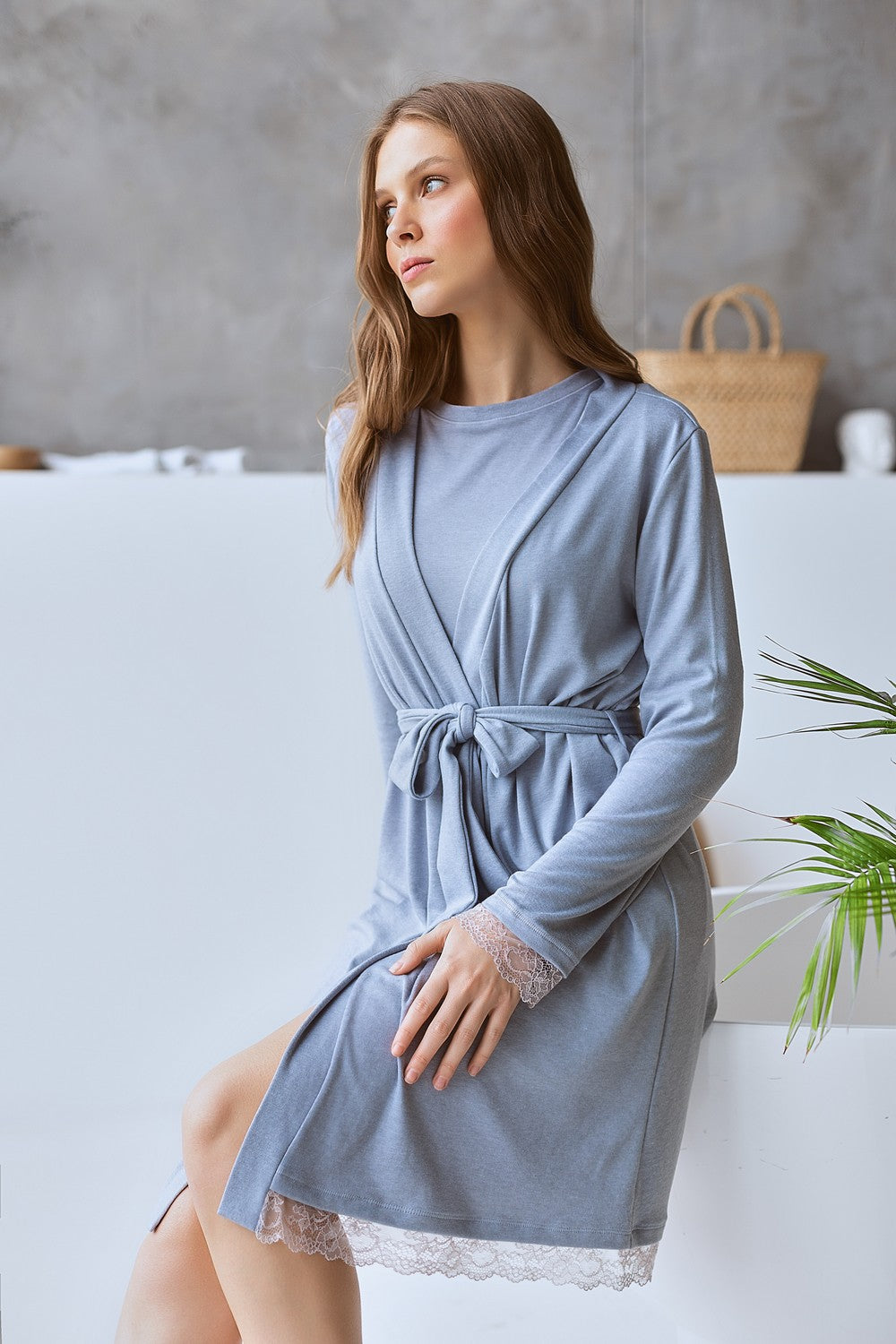 Халат с кружевными вставками TC-4890 Tender care gray