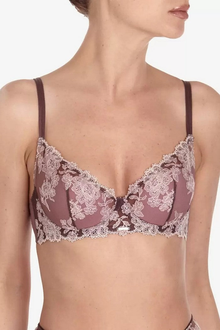 Плотный бюстгальтер с кружевом Плейзо БМ16 mocha