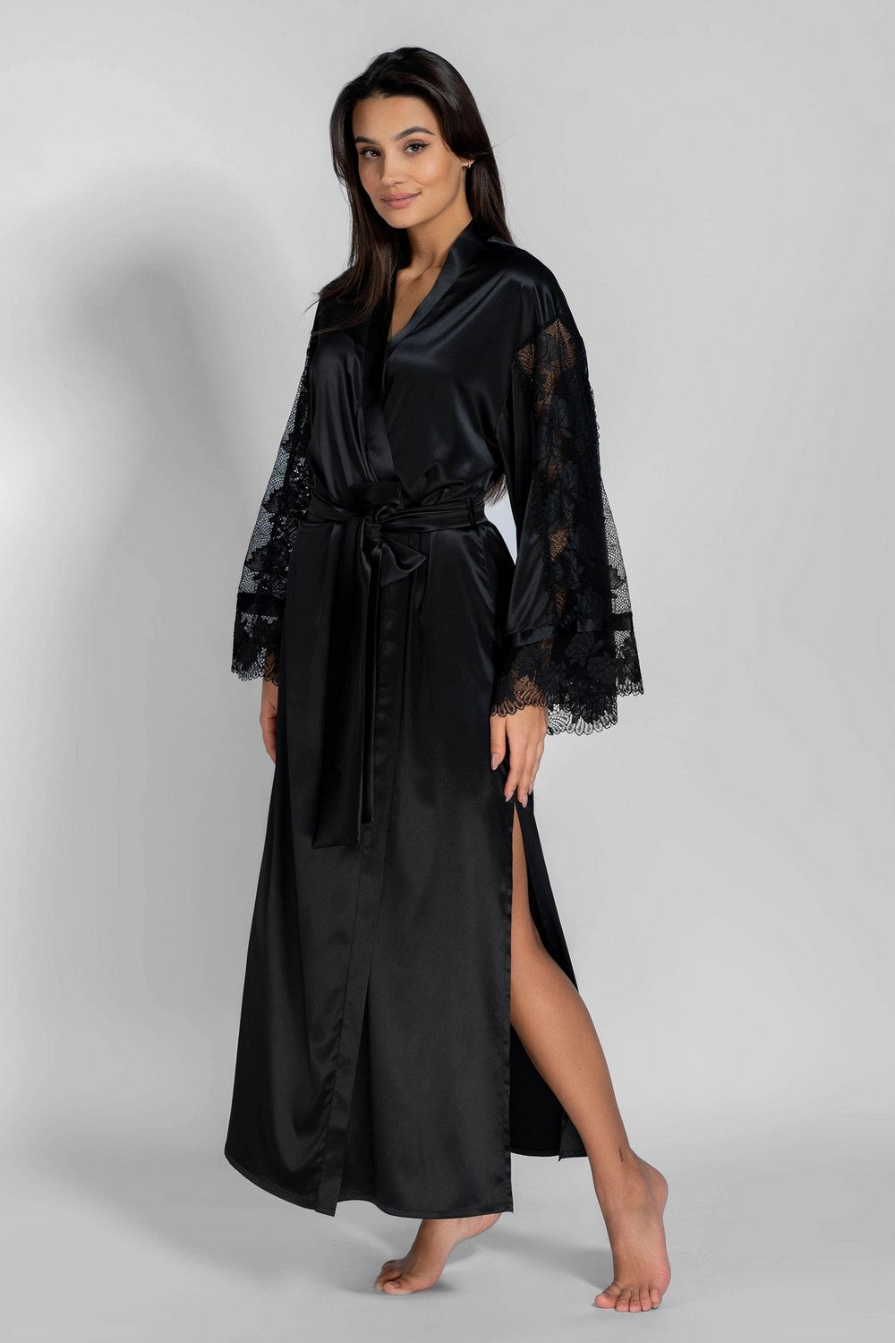 Длинный халат из сатина 8183-6717 black