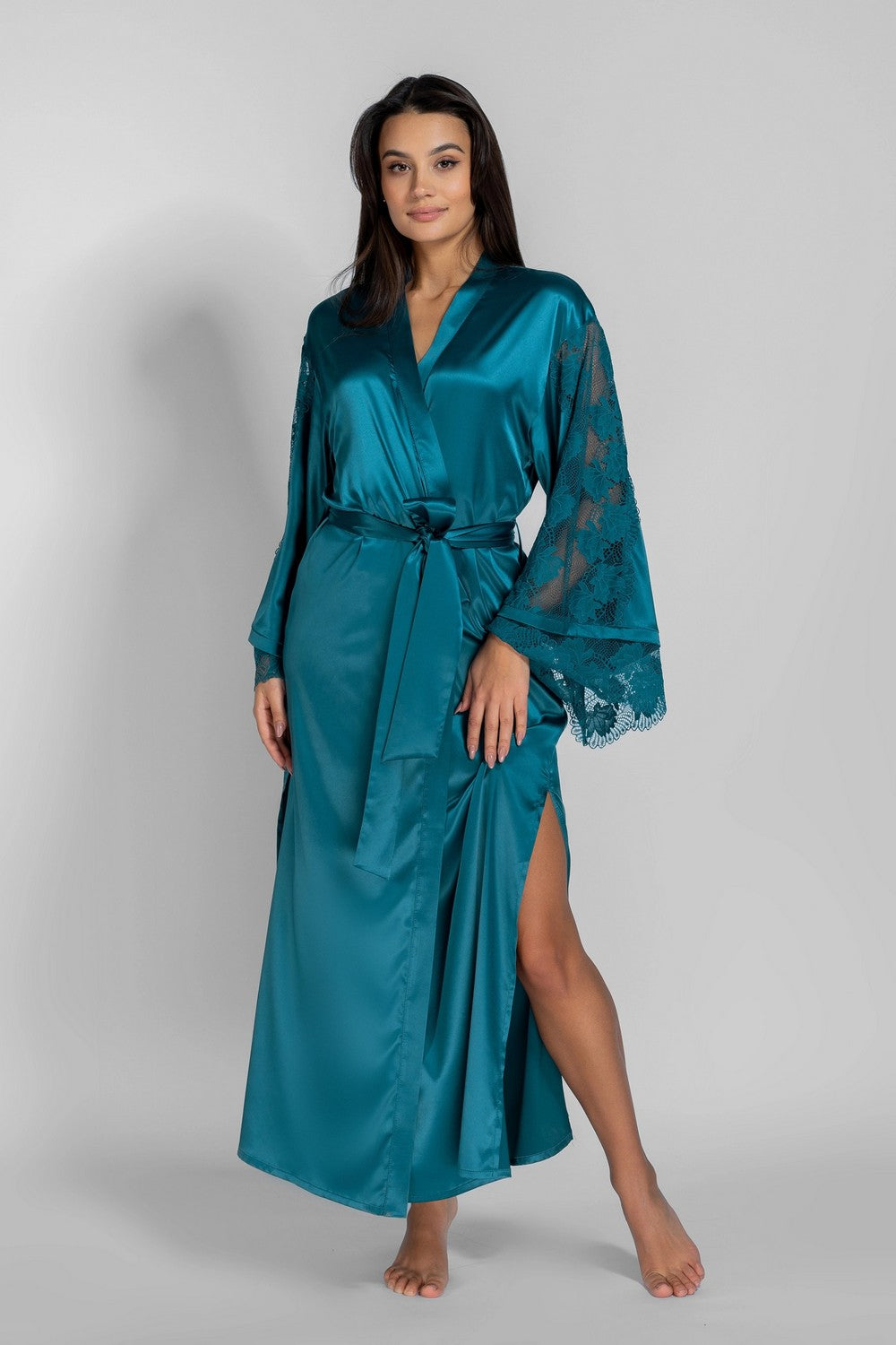 Довгий халат із сатину 8183-6717 emerald