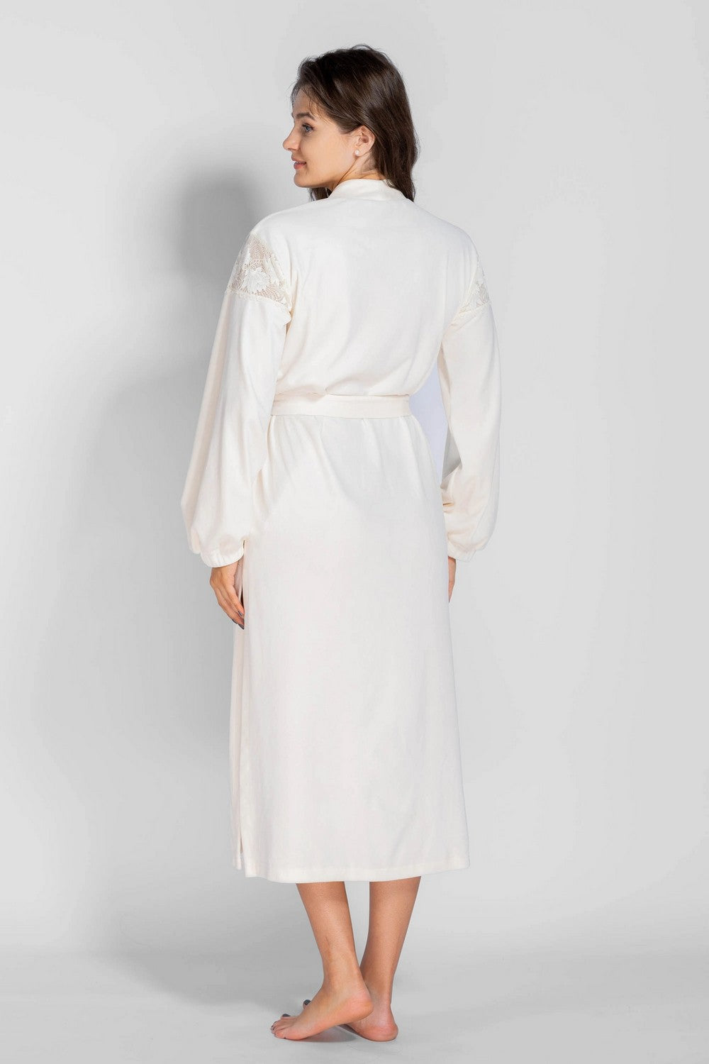 Велюровий халат з мереживом 8183-6723 champagne