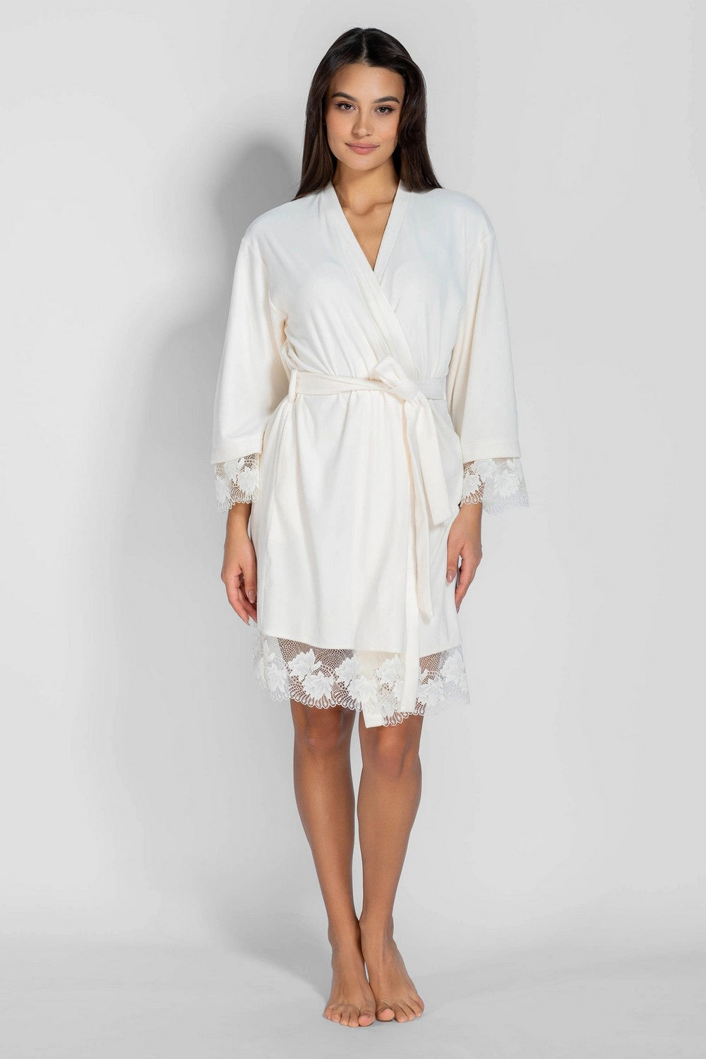 Велюровый халат с кружевом 8183-6743 champagne