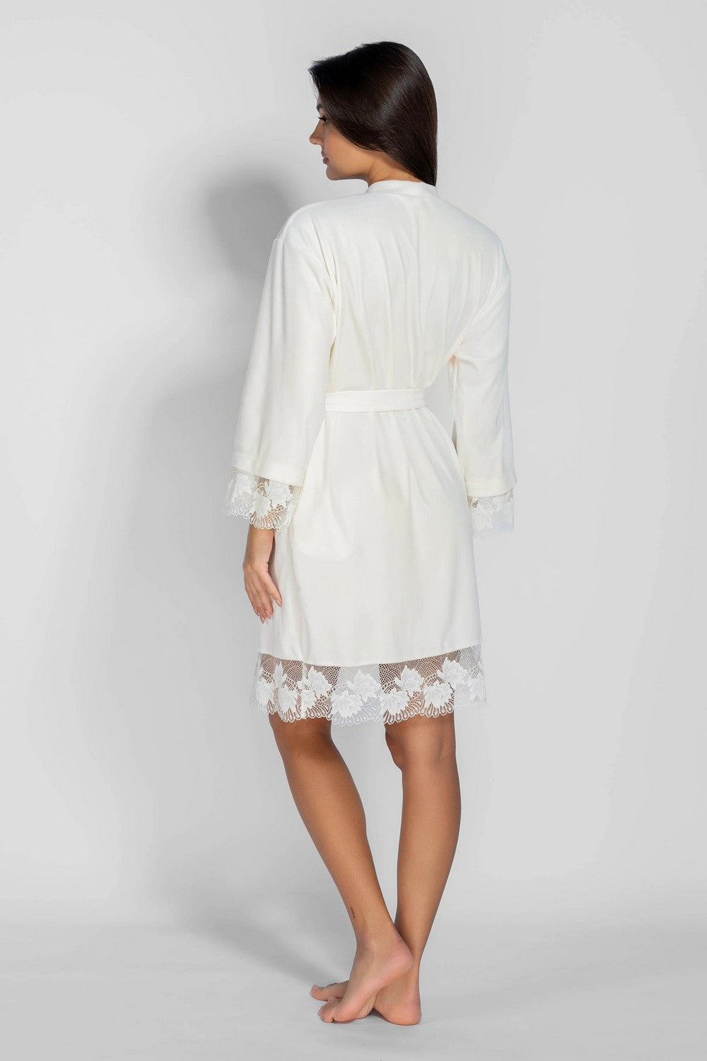 Велюровый халат с кружевом 8183-6743 champagne