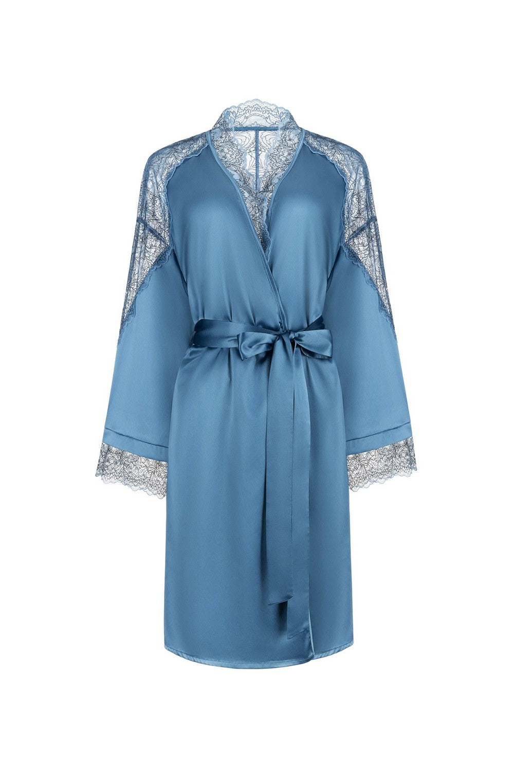 Сатиновый халат с кружевом 8187-6727 gray blue