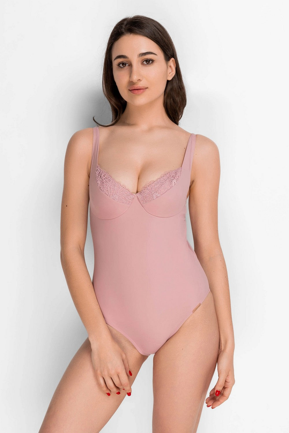 Сдельный купальник с кружевом 943-141 marshmallow