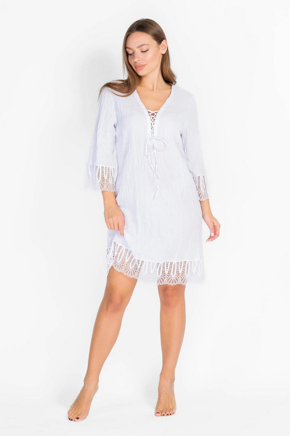 Пляжная туника со шнуровкой 943-701 white