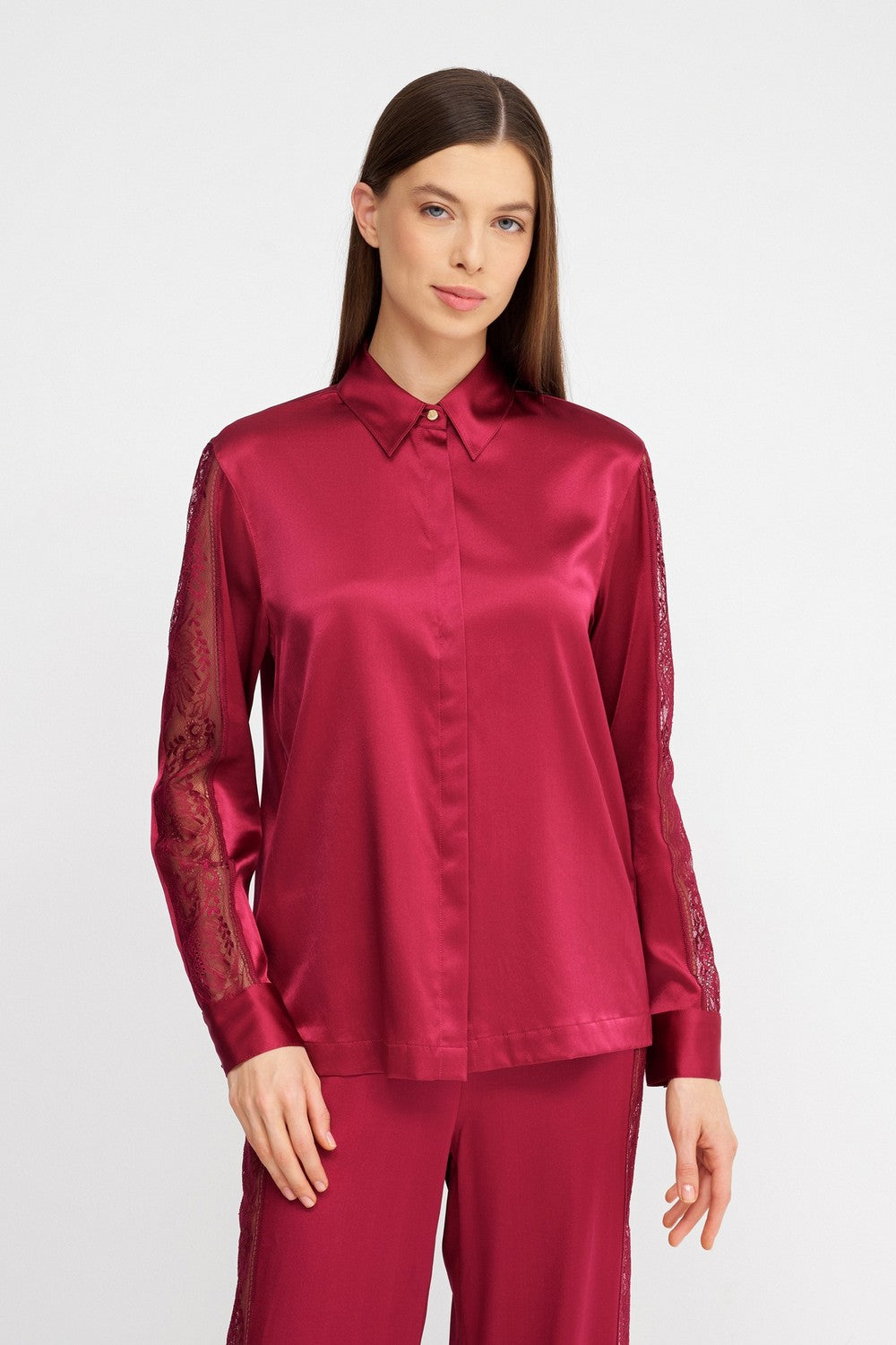 Пижамная блуза из шелка 2S40 Midnight Whisper crimson red