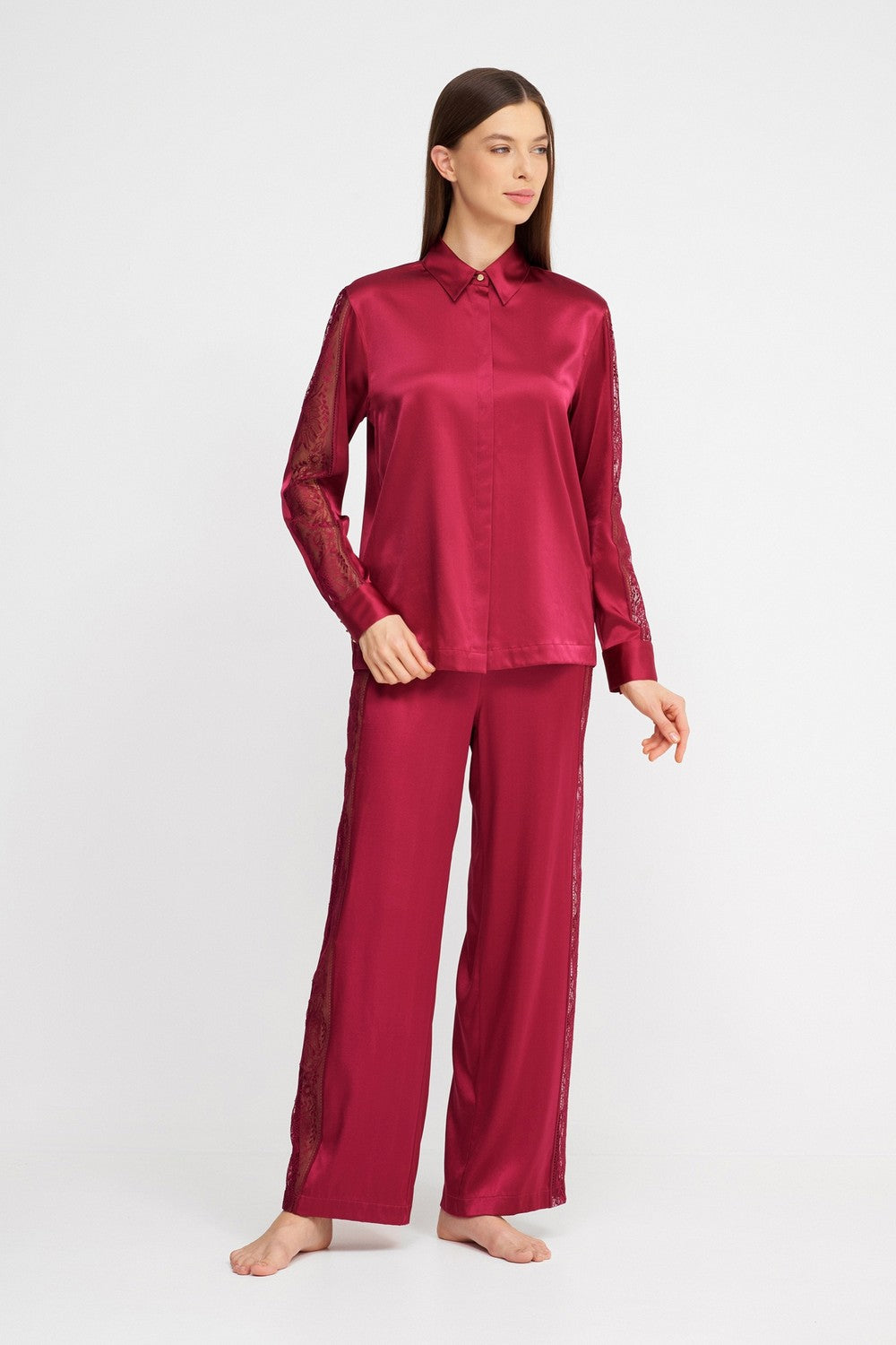 Піжамна блуза з шовку 2S44 Midnight Whisper crimson red