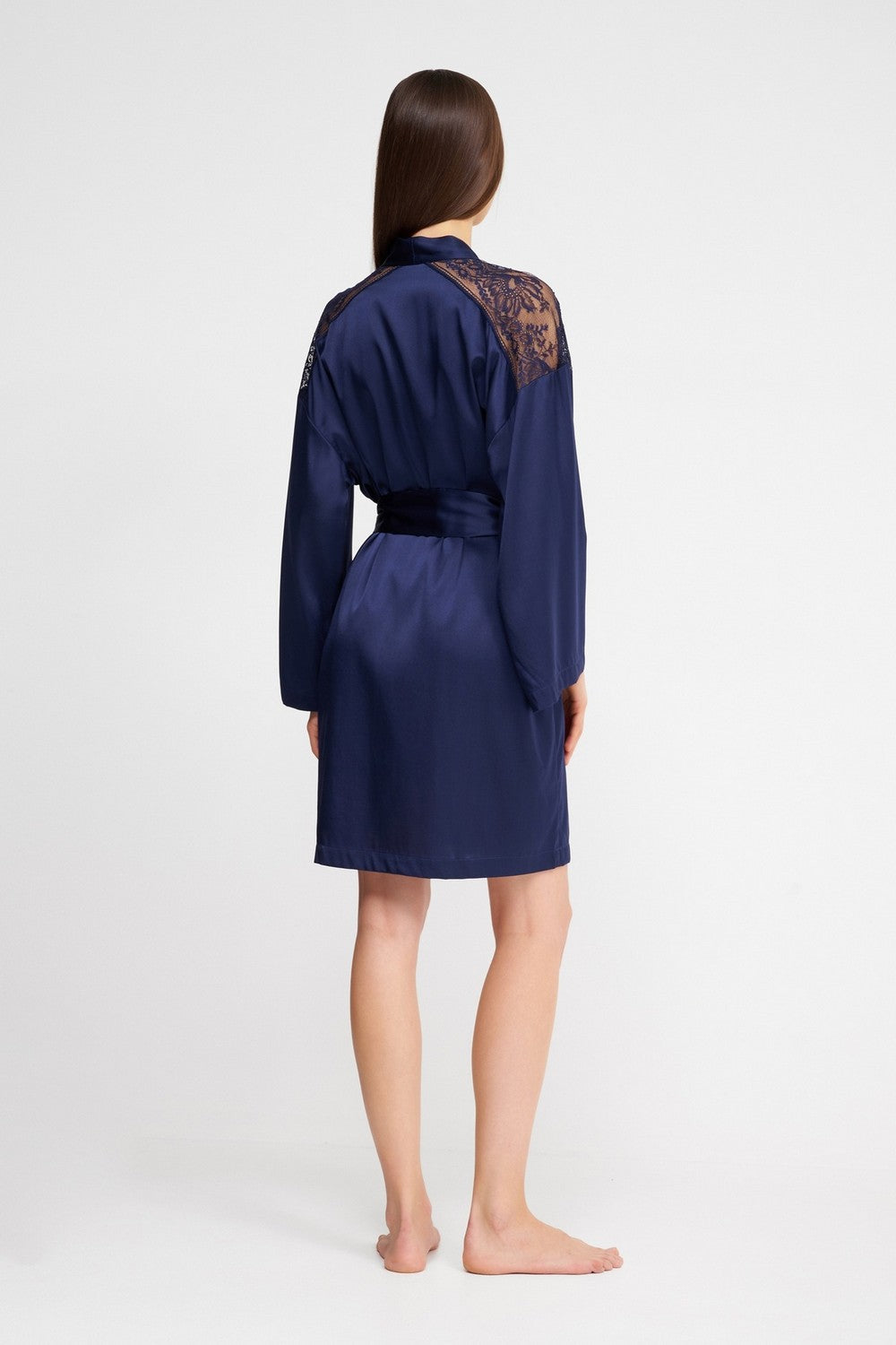 Шовковий халат з мереживом 2S65 Midnight Whisper evening blue