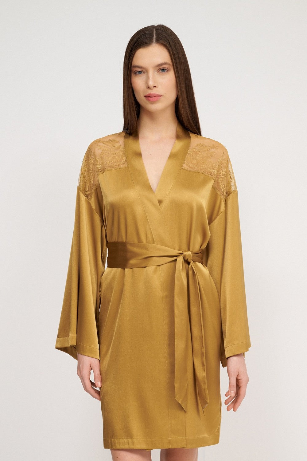 Шелковый халат с кружевом 2S65 Midnight Whisper sublime bronze