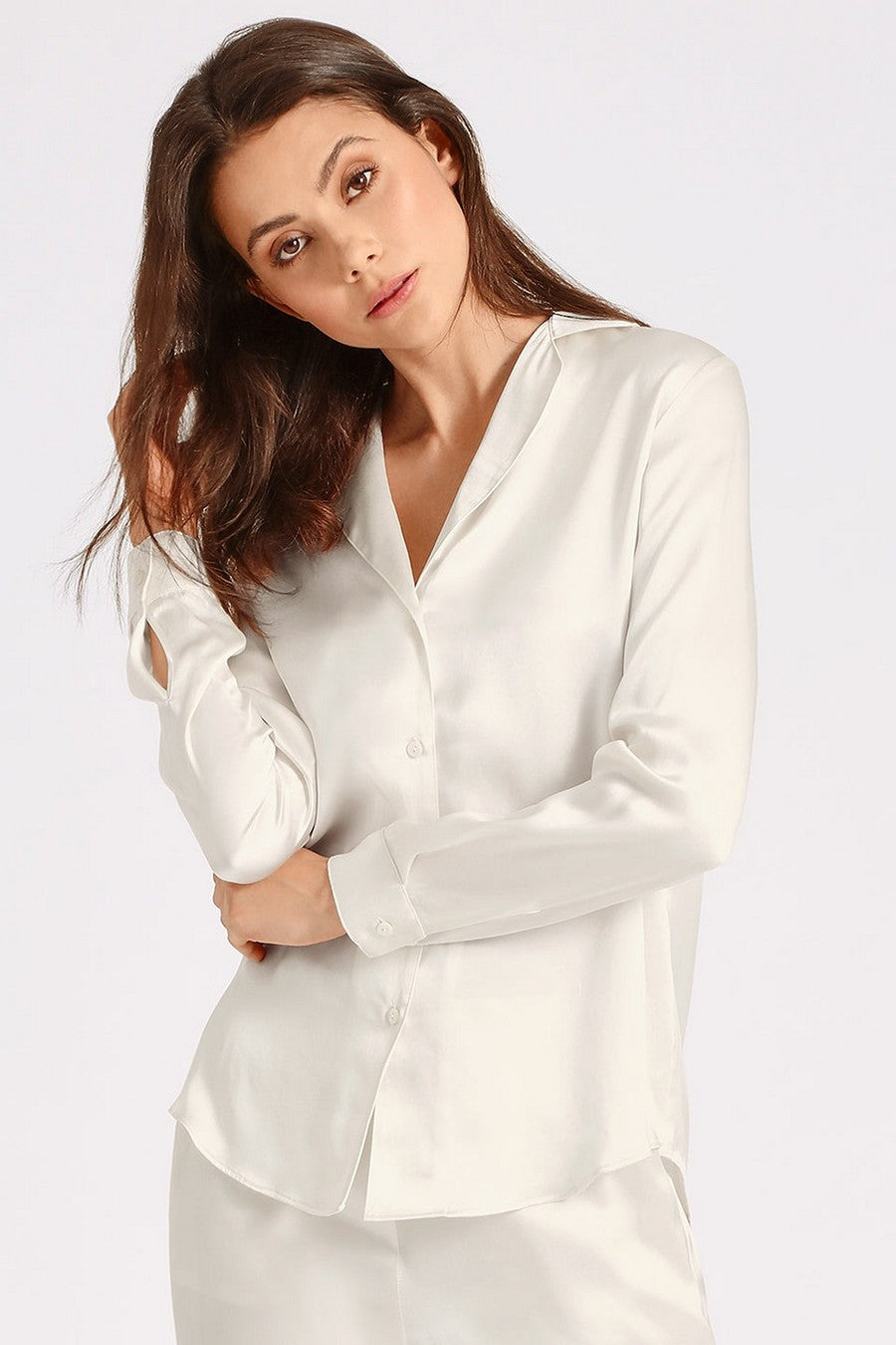 Шелковая блуза на пуговицах QS44 Toi Mon Amour nacre