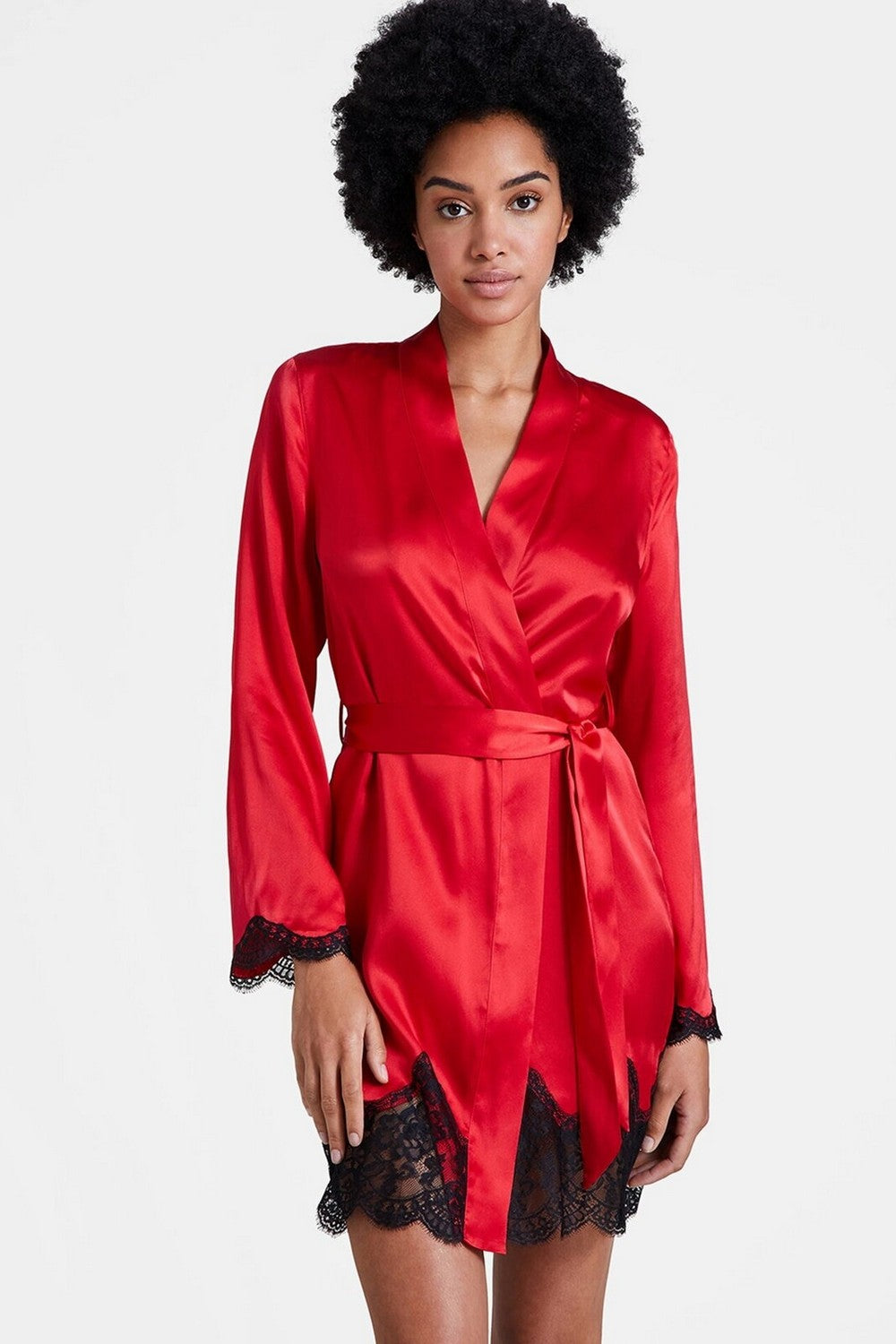 Шелковый халат с кружевом QS65 Toi Mon Amour rouge passion