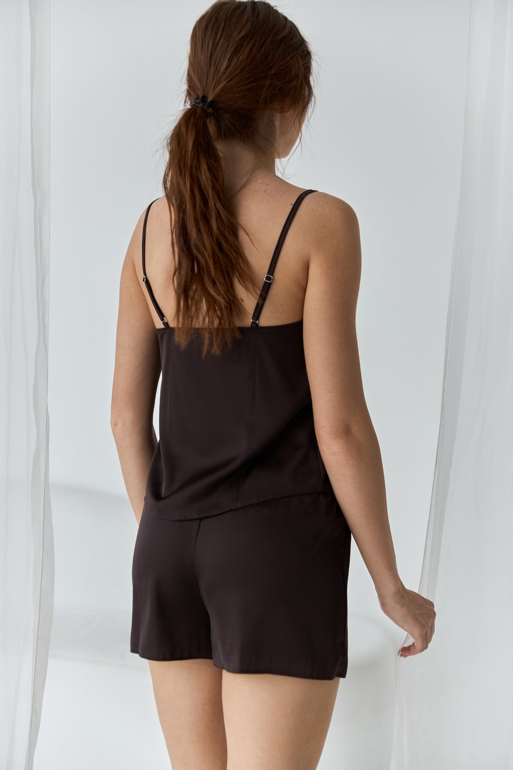 Атласная пижама с шортами 0166/72 dark chocolate