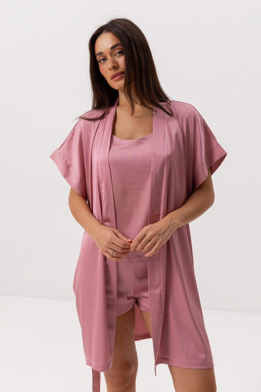 Атласная пижама с шортами 0166/72 dark rose