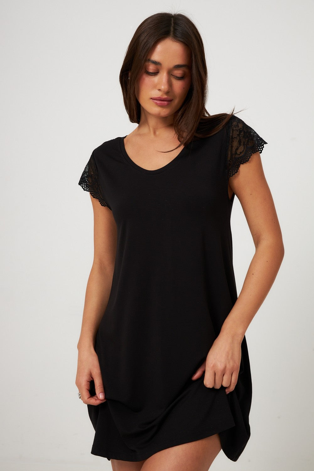 Сорочка с кружевными рукавами 0174 black
