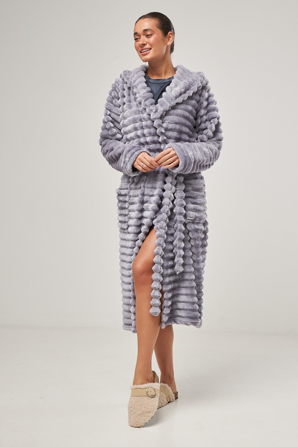 Халат из велсофта с капюшоном 0227/1 lavender sharpei