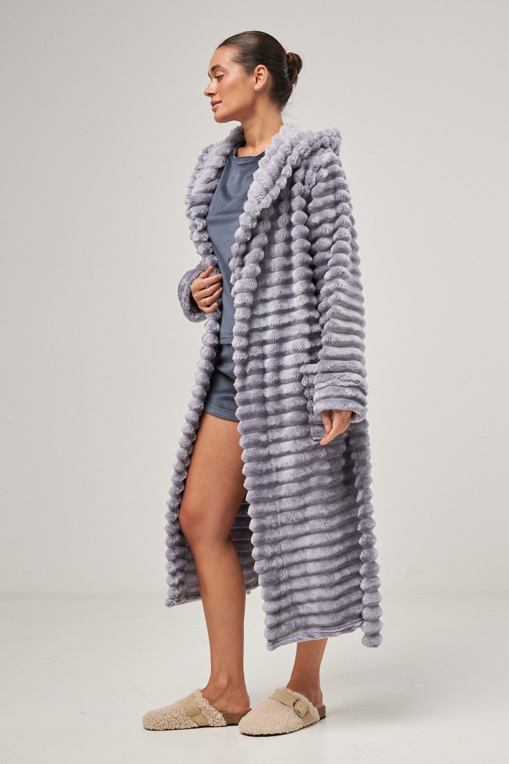 Халат из велсофта с капюшоном 0227/1 lavender sharpei