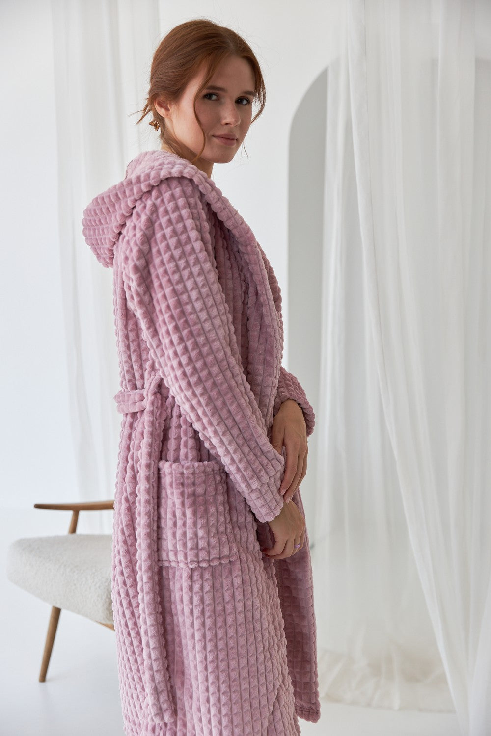 Халат из велсофта с капюшоном 0227/1 rose