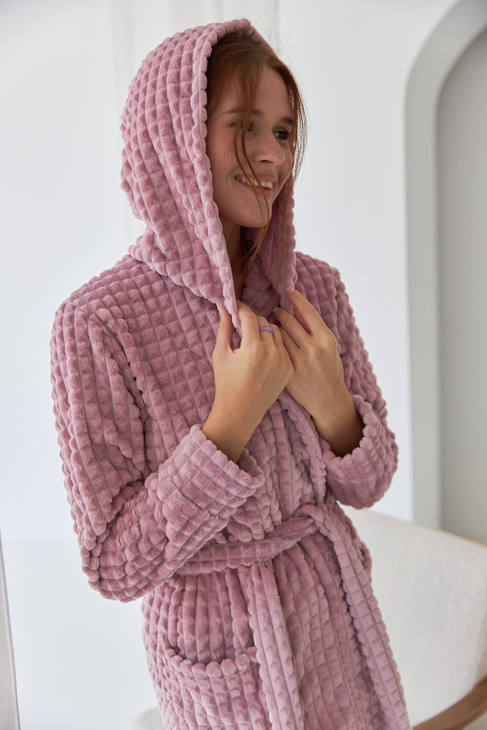 Халат из велсофта с капюшоном 0227/1 rose