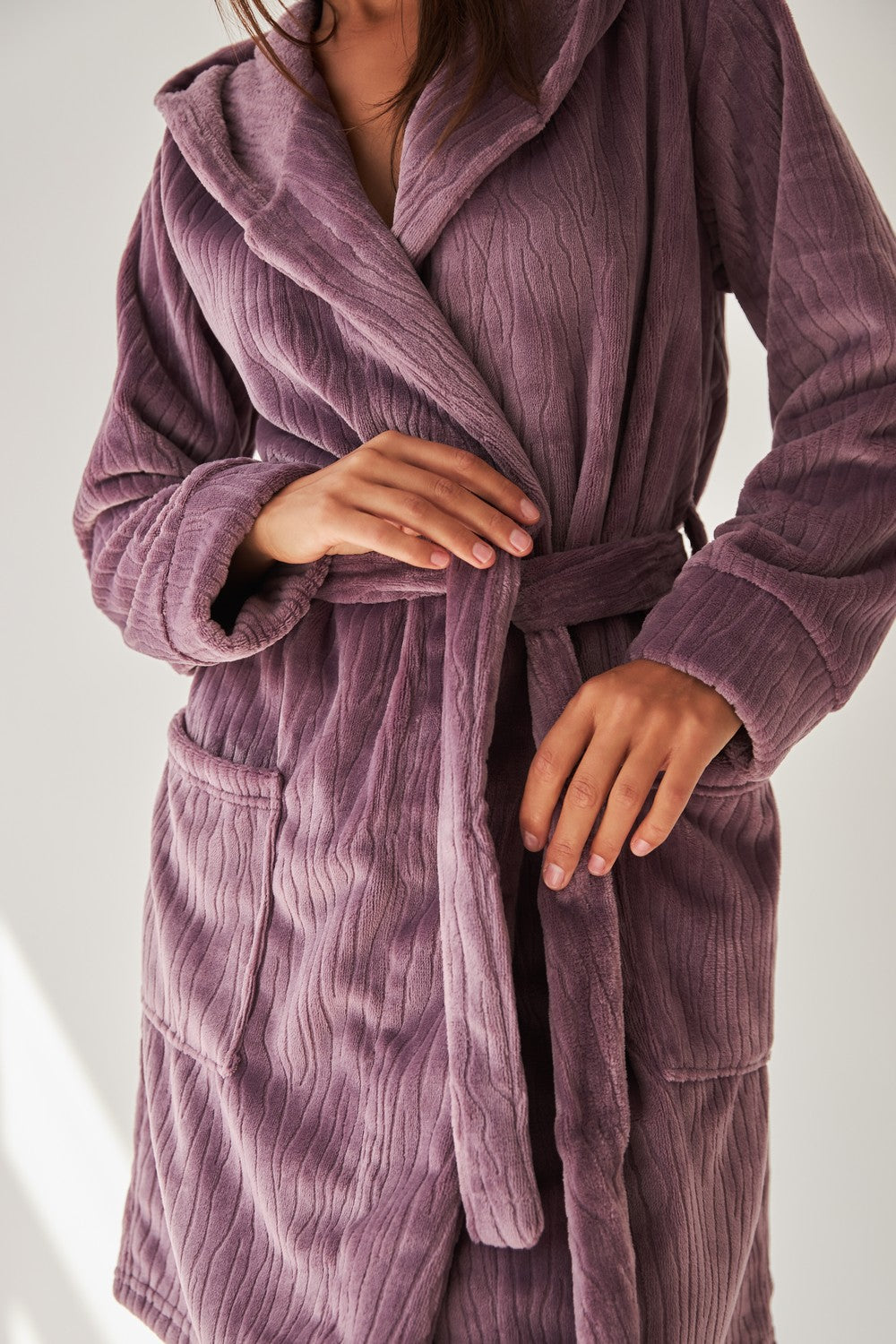 Халат из велсофта с капюшоном 0227 lilac relief