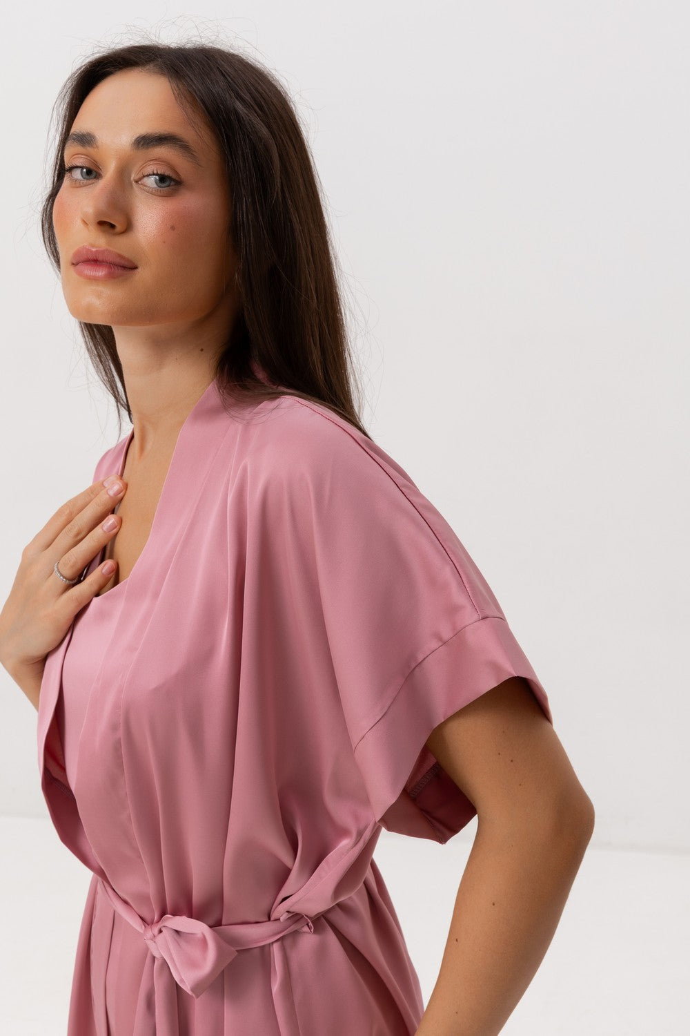 Атласный халат с короткими рукавами 0242 dark rose