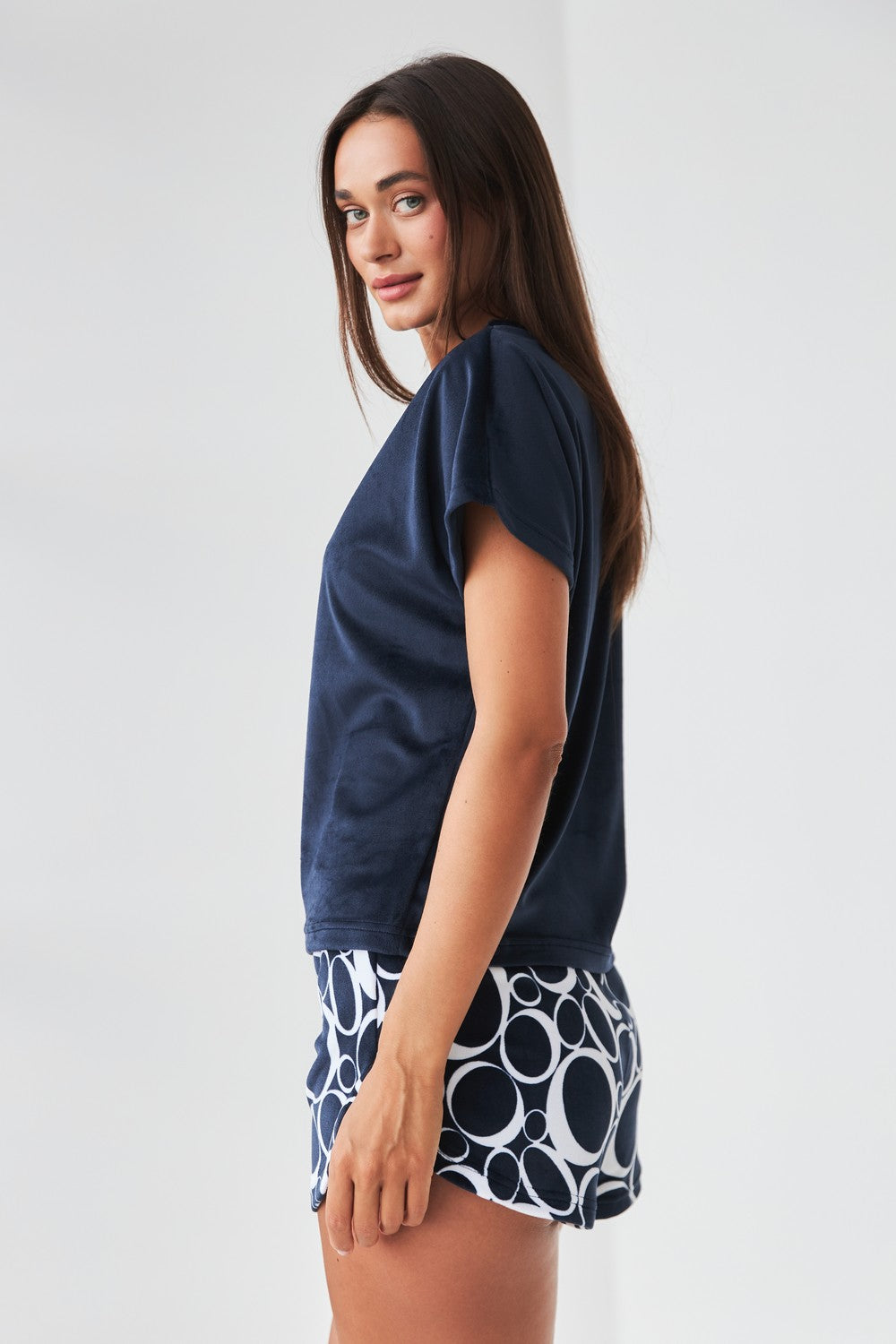 Плюшевая пижама с шортами 0277/278 circles/dark blue
