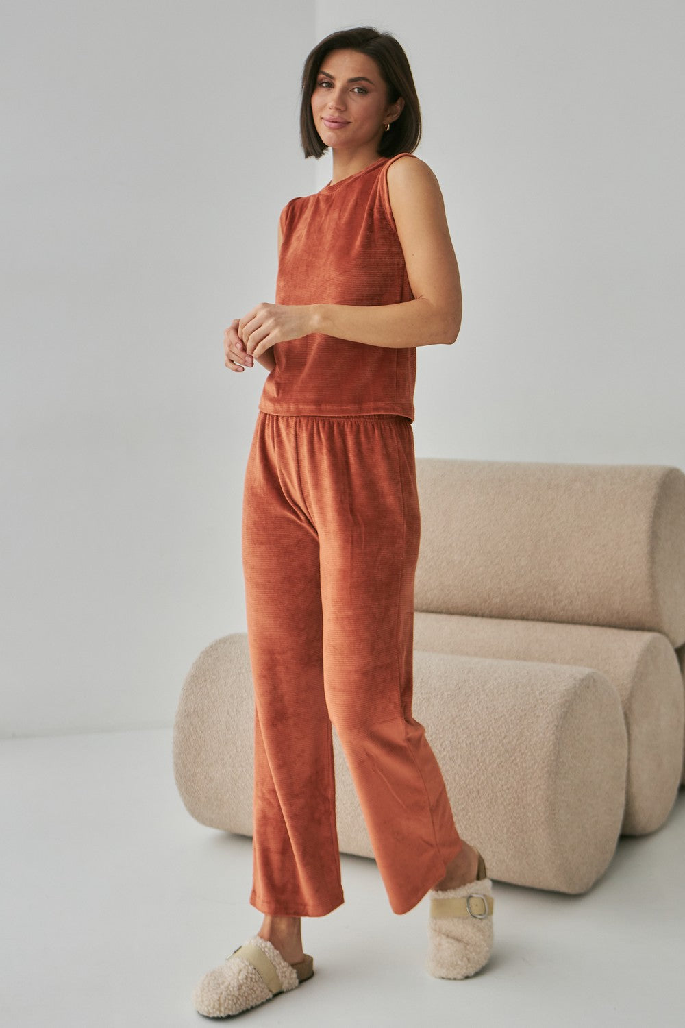 Велюровый комплект для дома с брюками 0279/280 mustard