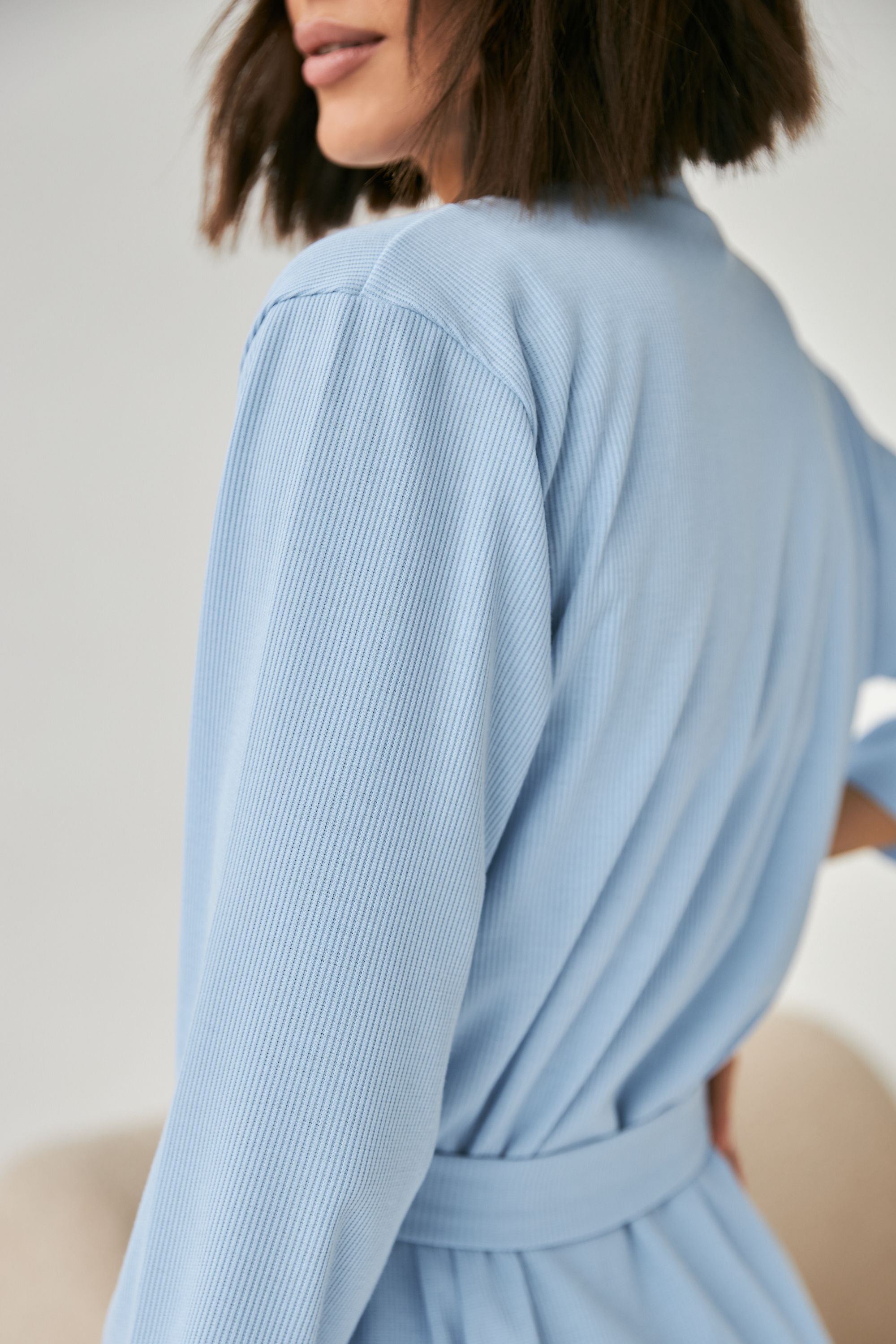 Короткий халат в рубчик 0317 blue