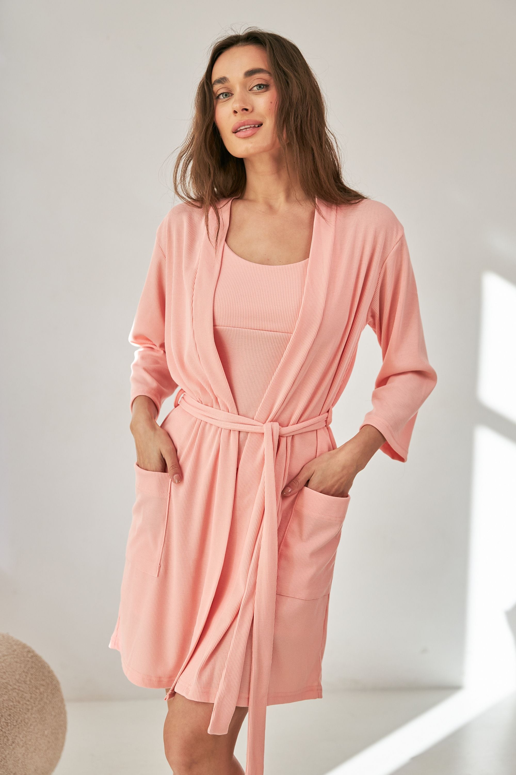 Короткий халат в рубчик 0317 peach