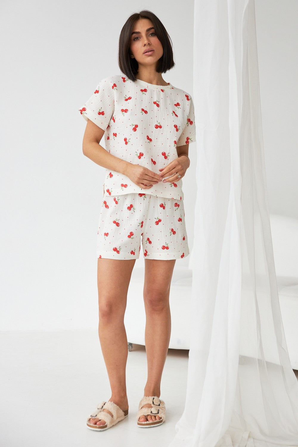 Муслиновая пижама с шортами 0328/329 cherry milk