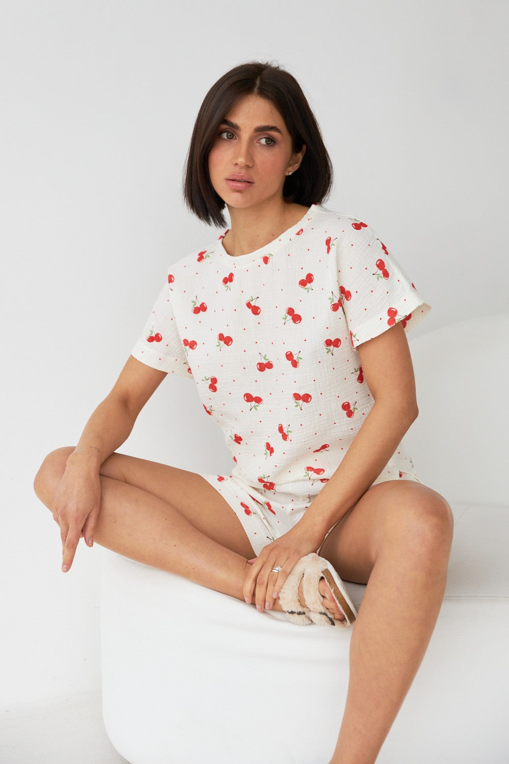 Муслиновая пижама с шортами 0328/329 cherry milk