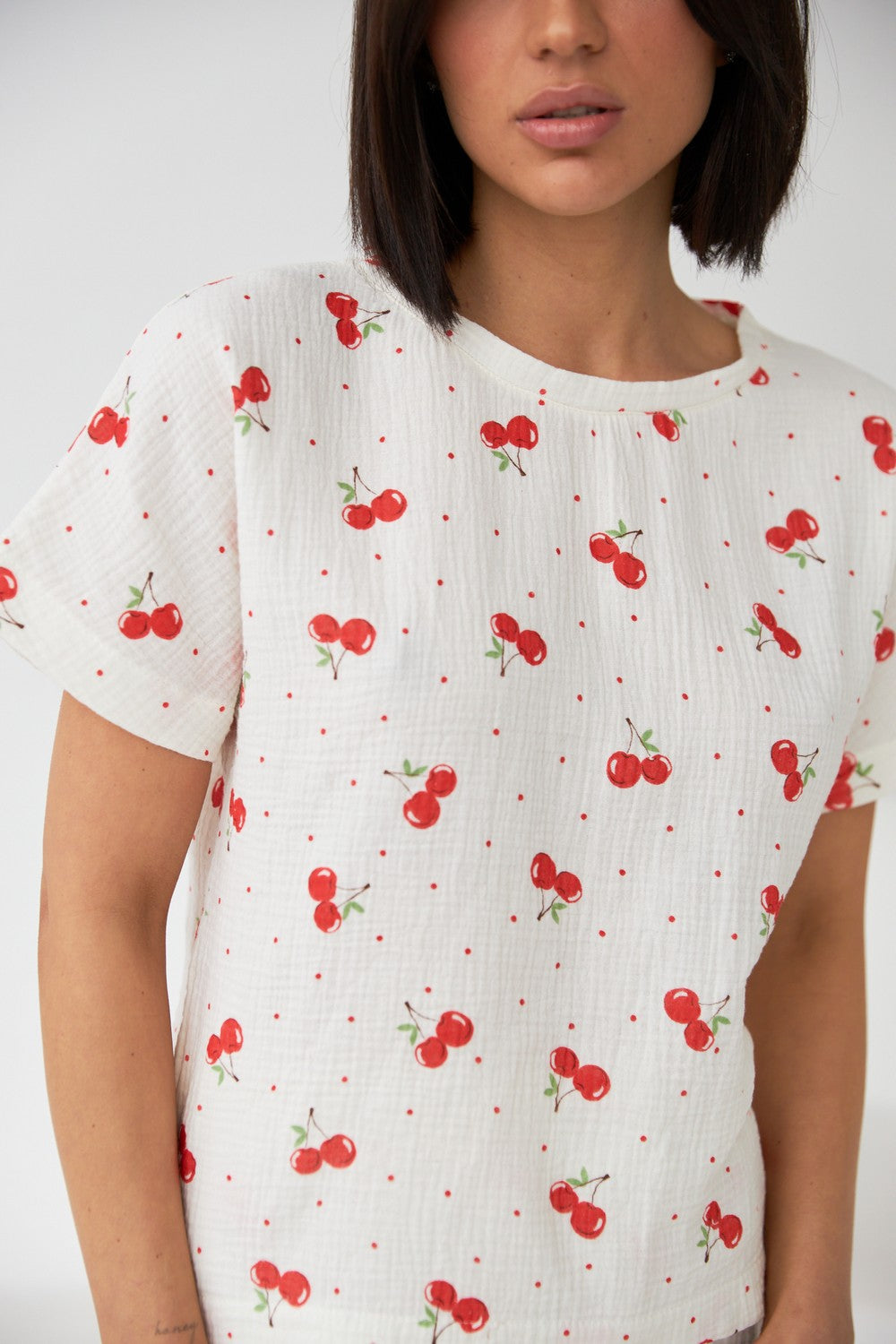 Муслиновая пижама с шортами 0328/329 cherry milk