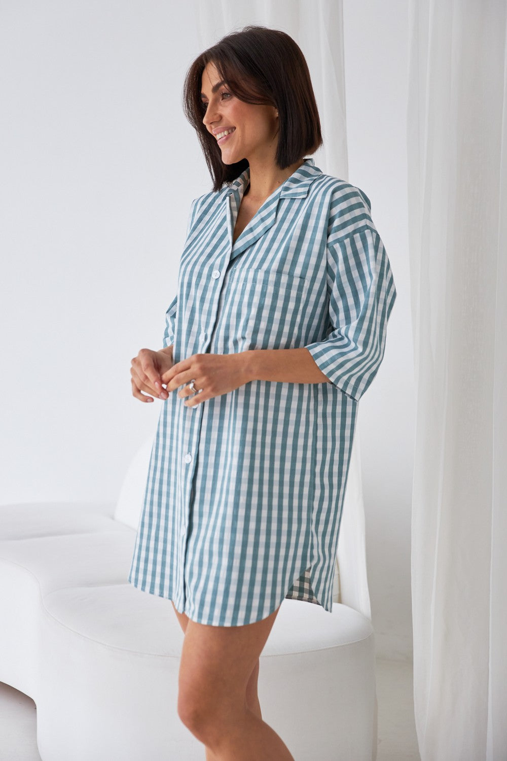 Нічна сорочка на ґудзиках 0349 mint cell