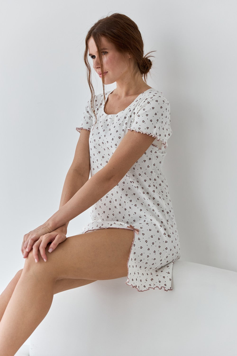 Ночная сорочка из хлопка 0366 hearts on milk